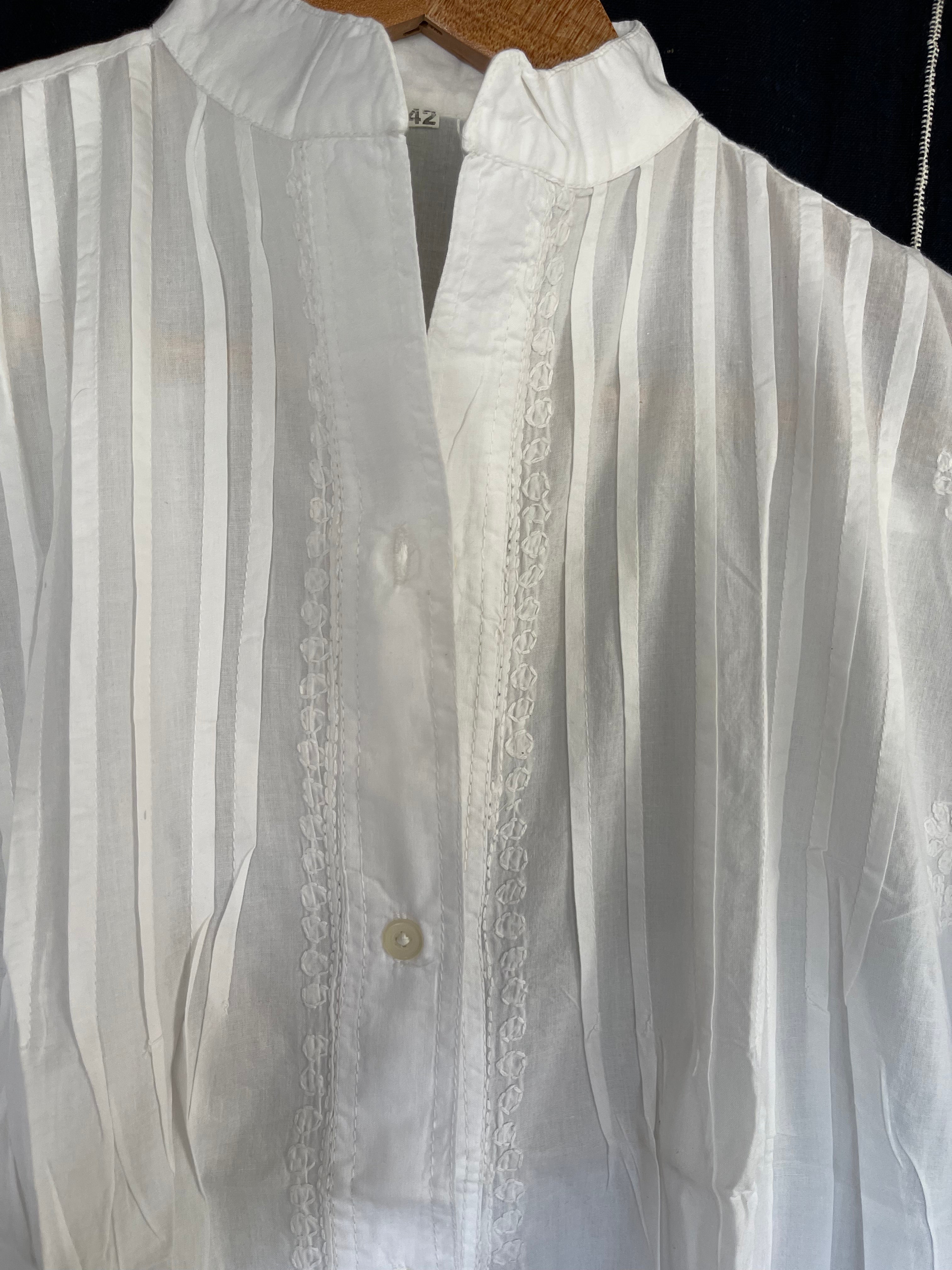 White on White Embroidered - Button through Shirt