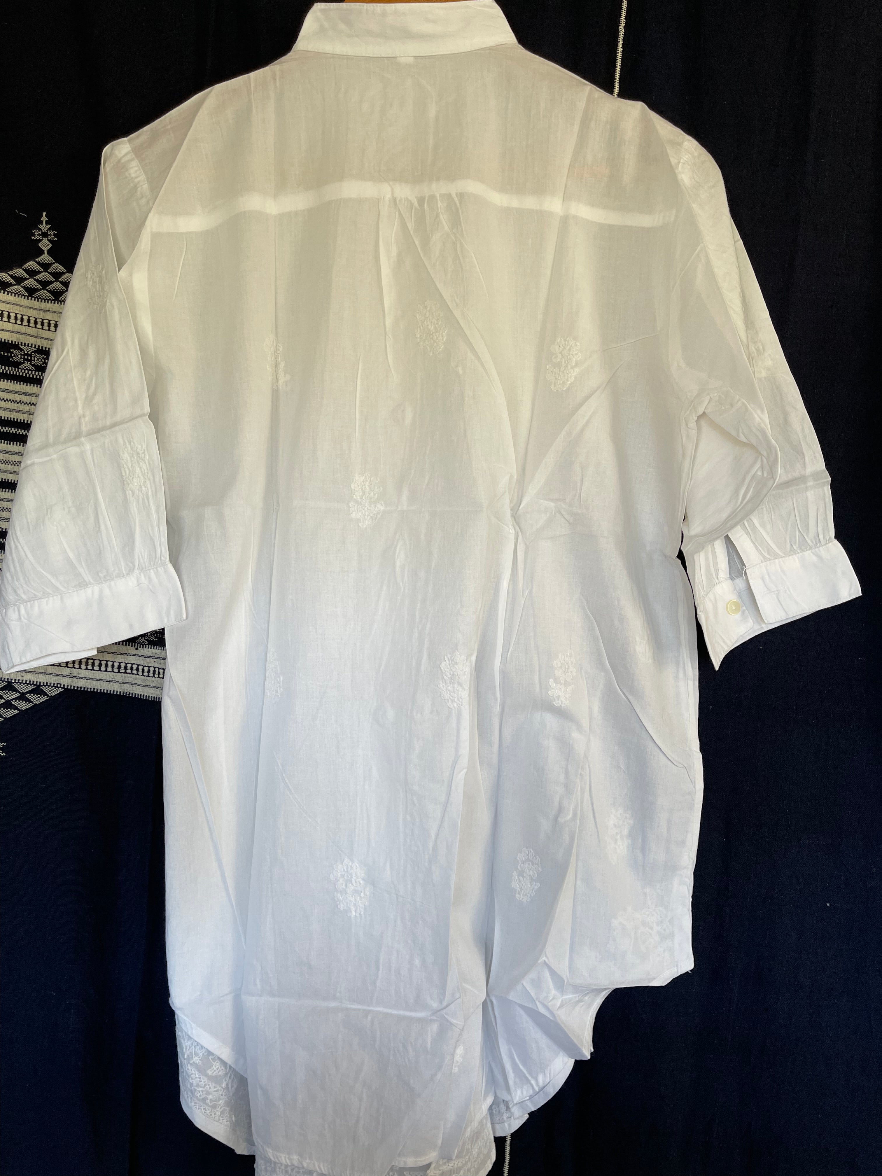 White on White Embroidered - Button through Shirt