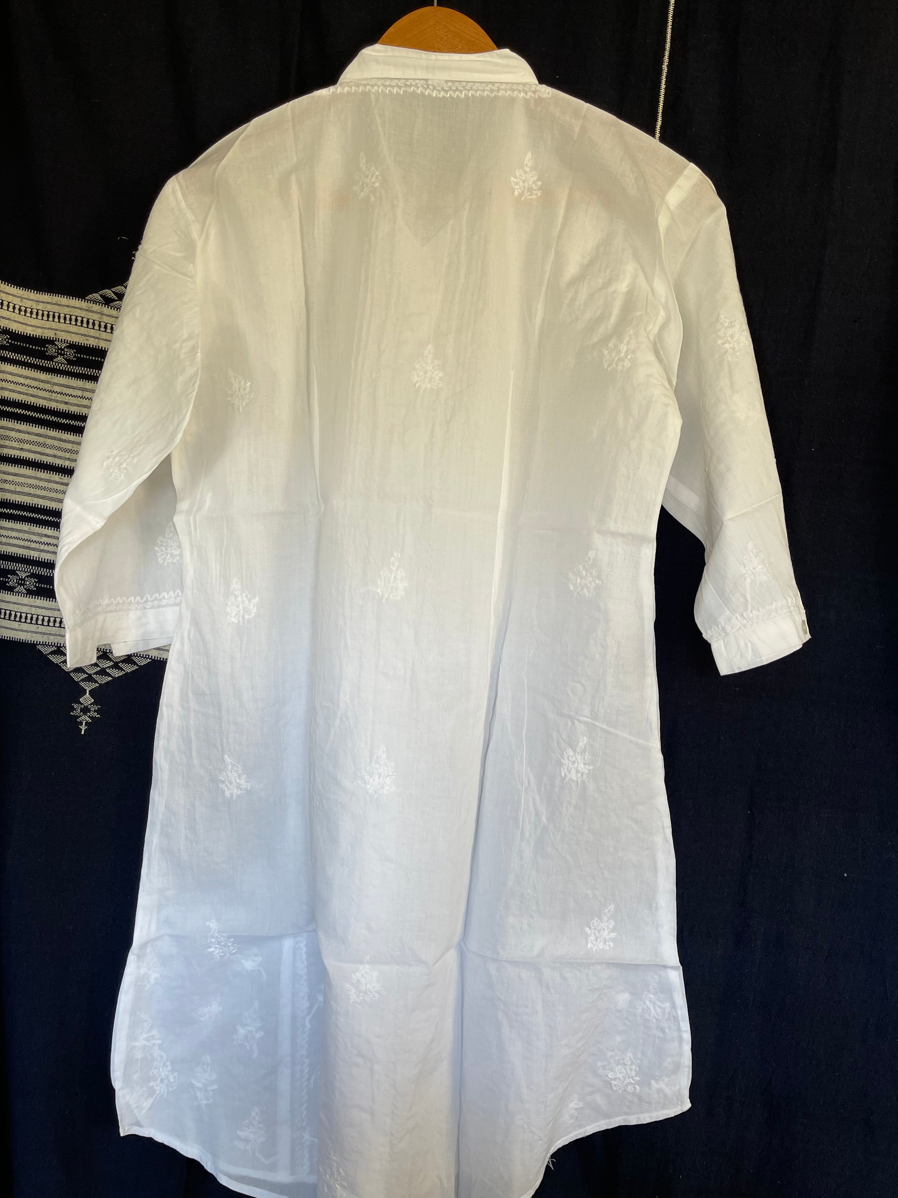 White on White Embroidered - Button through Top - Long