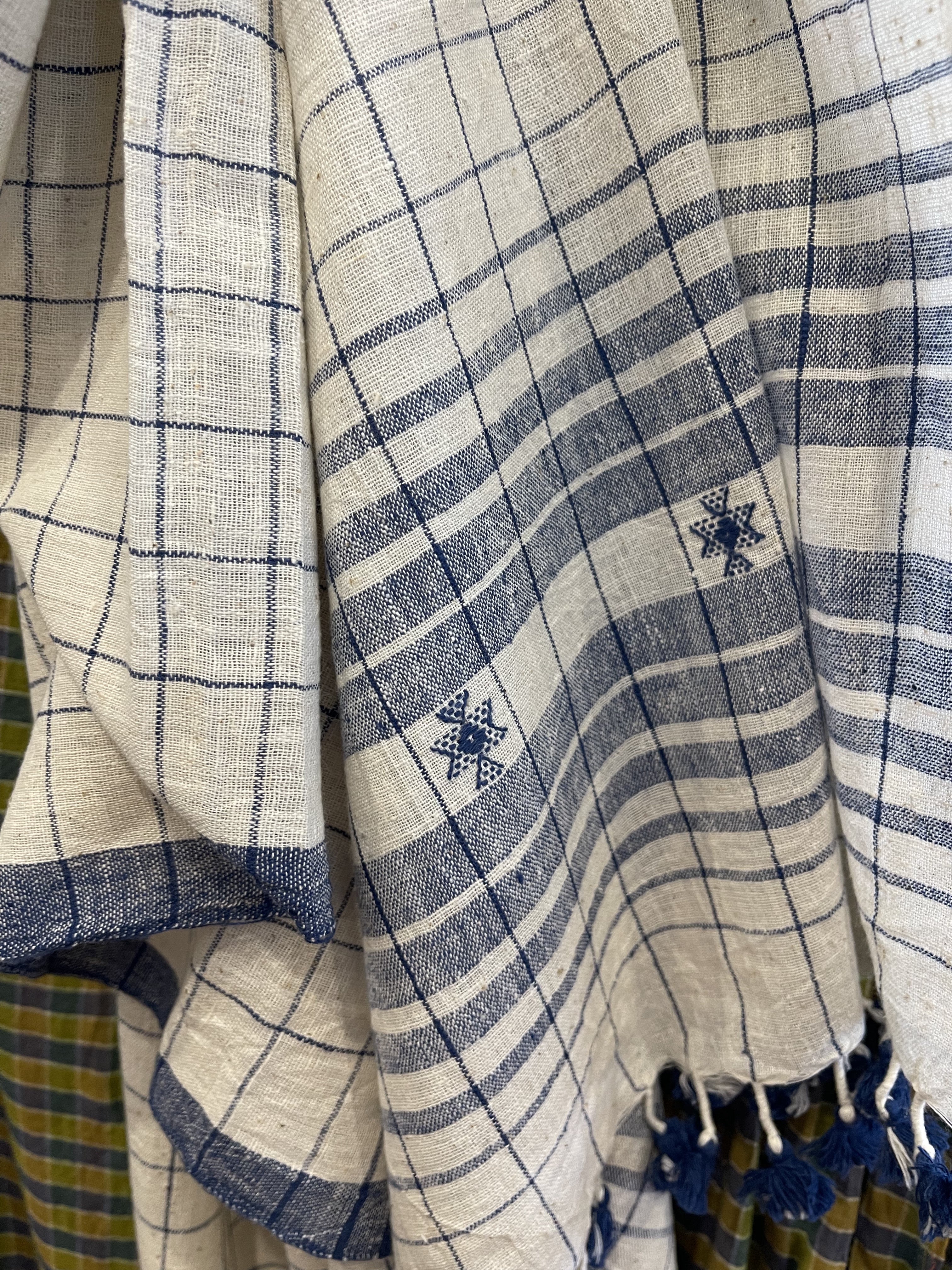 Handwoven Organic Cotton Scarf - Indigo Check