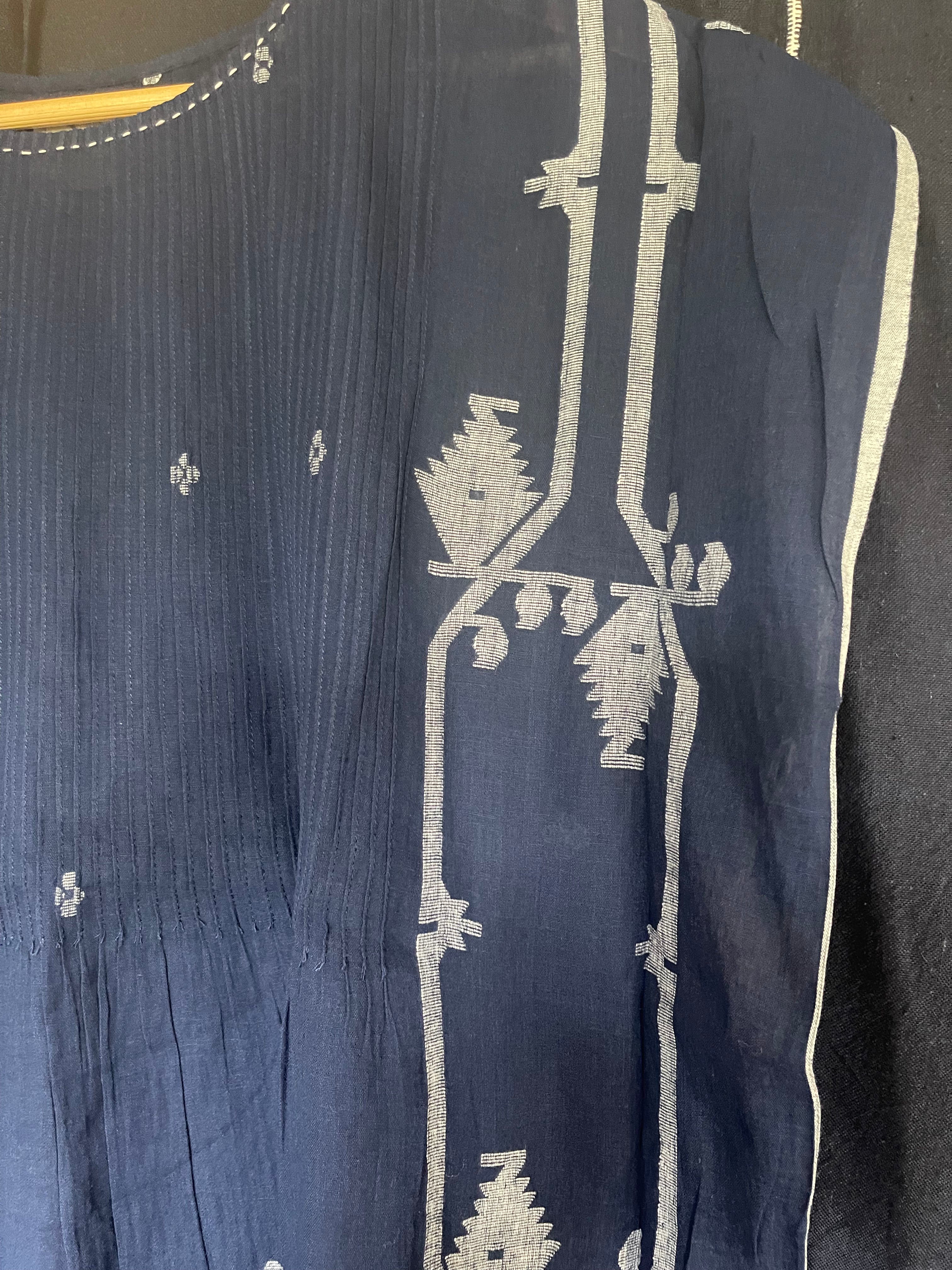 GANGA JAMDANI DRESS - PINTUCK INDIGO