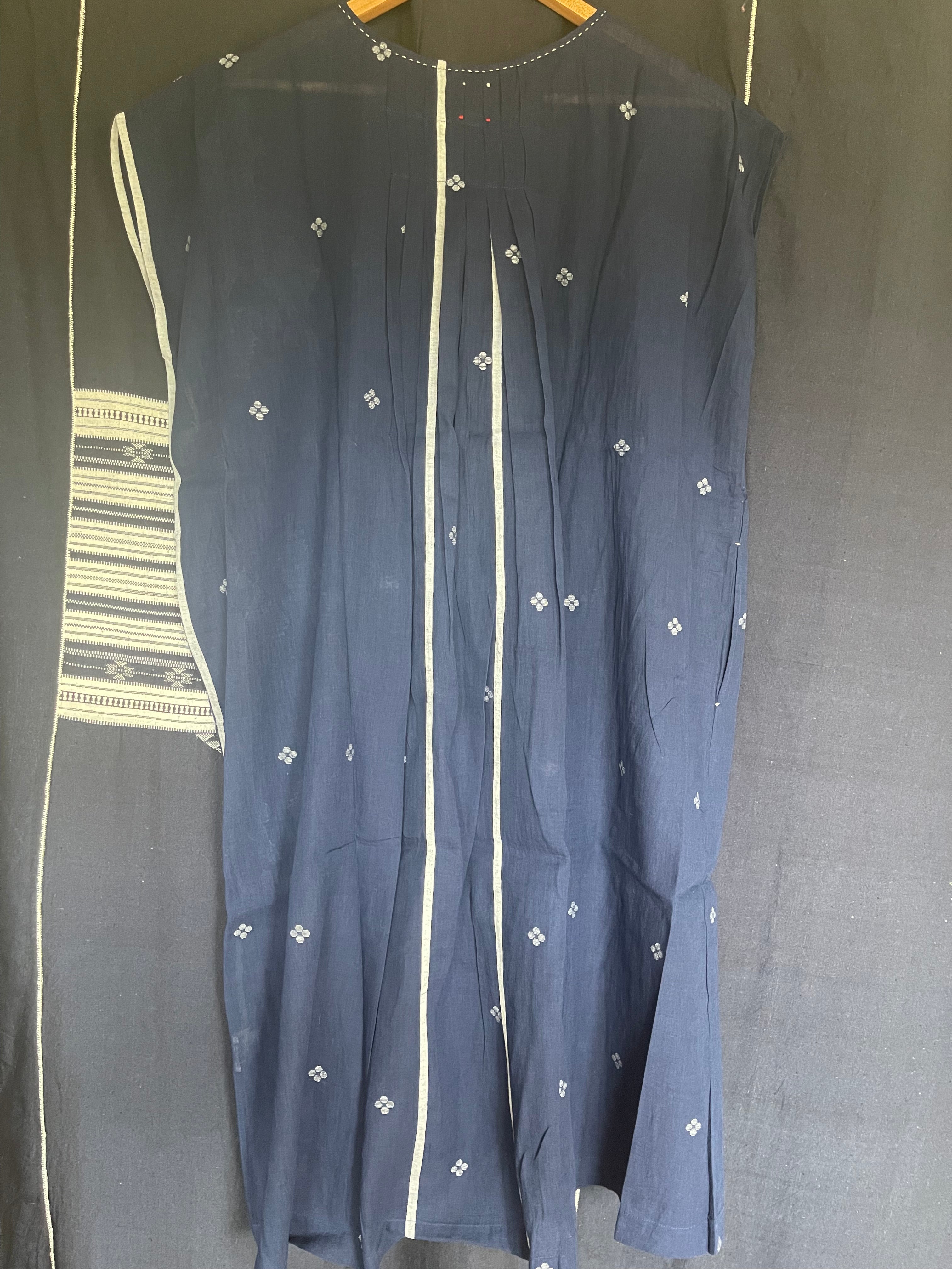 GANGA JAMDANI DRESS - PINTUCK INDIGO