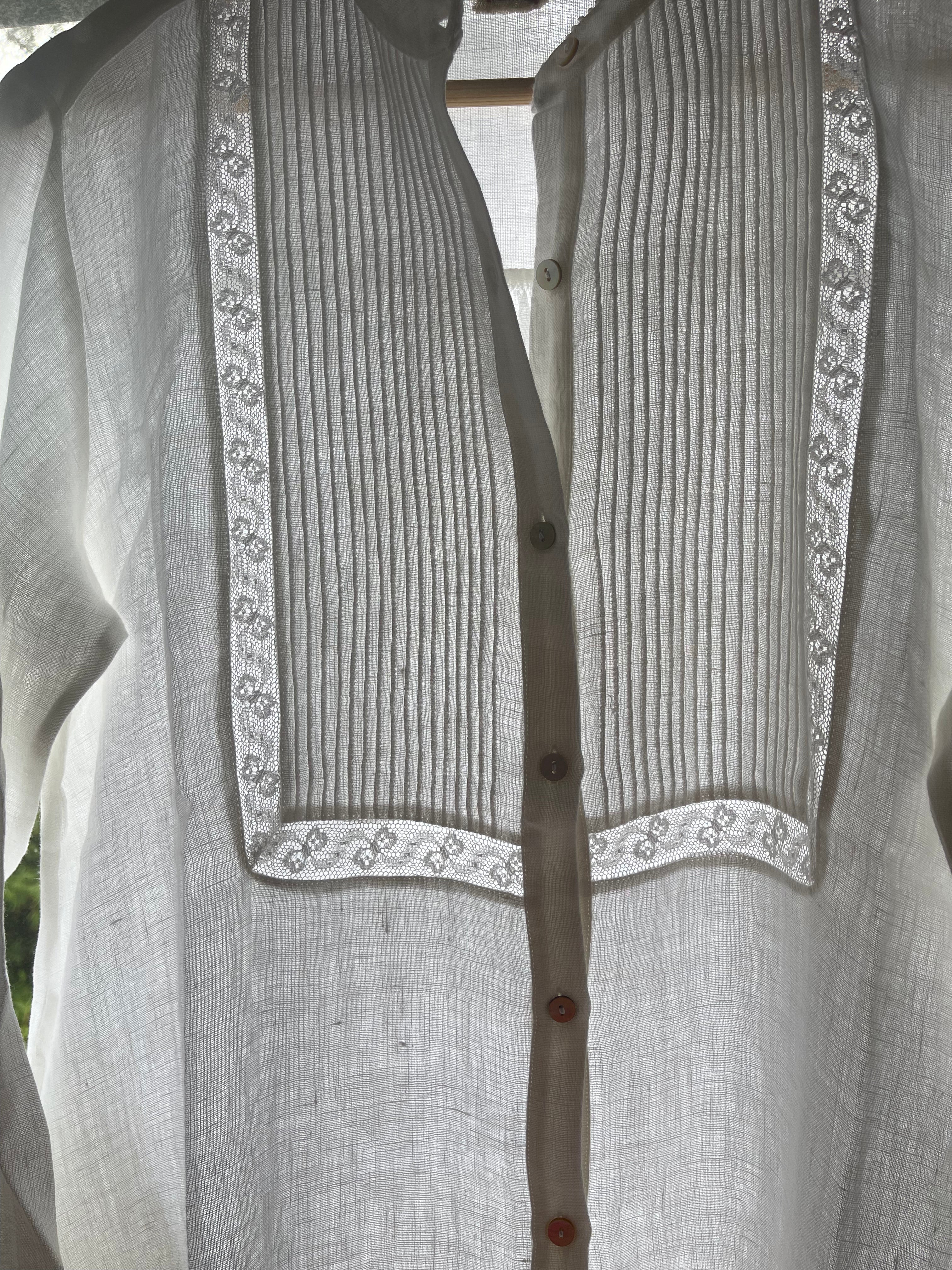 HEERA LINEN SHIRT DRESS with LACE - WHITE