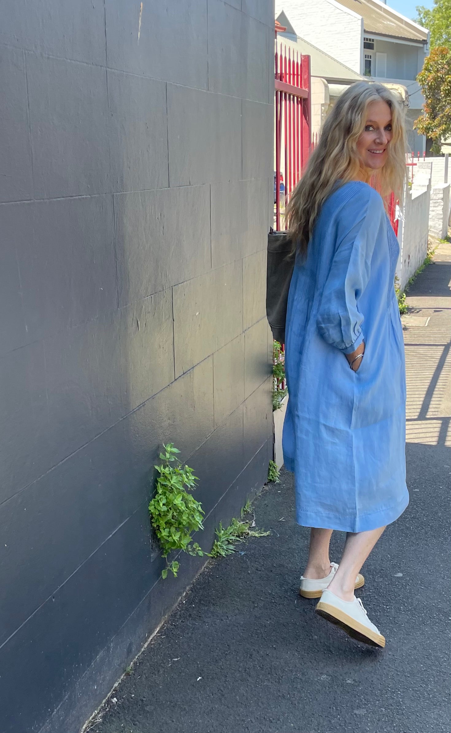 ANISHA LINEN DRESS - SKY