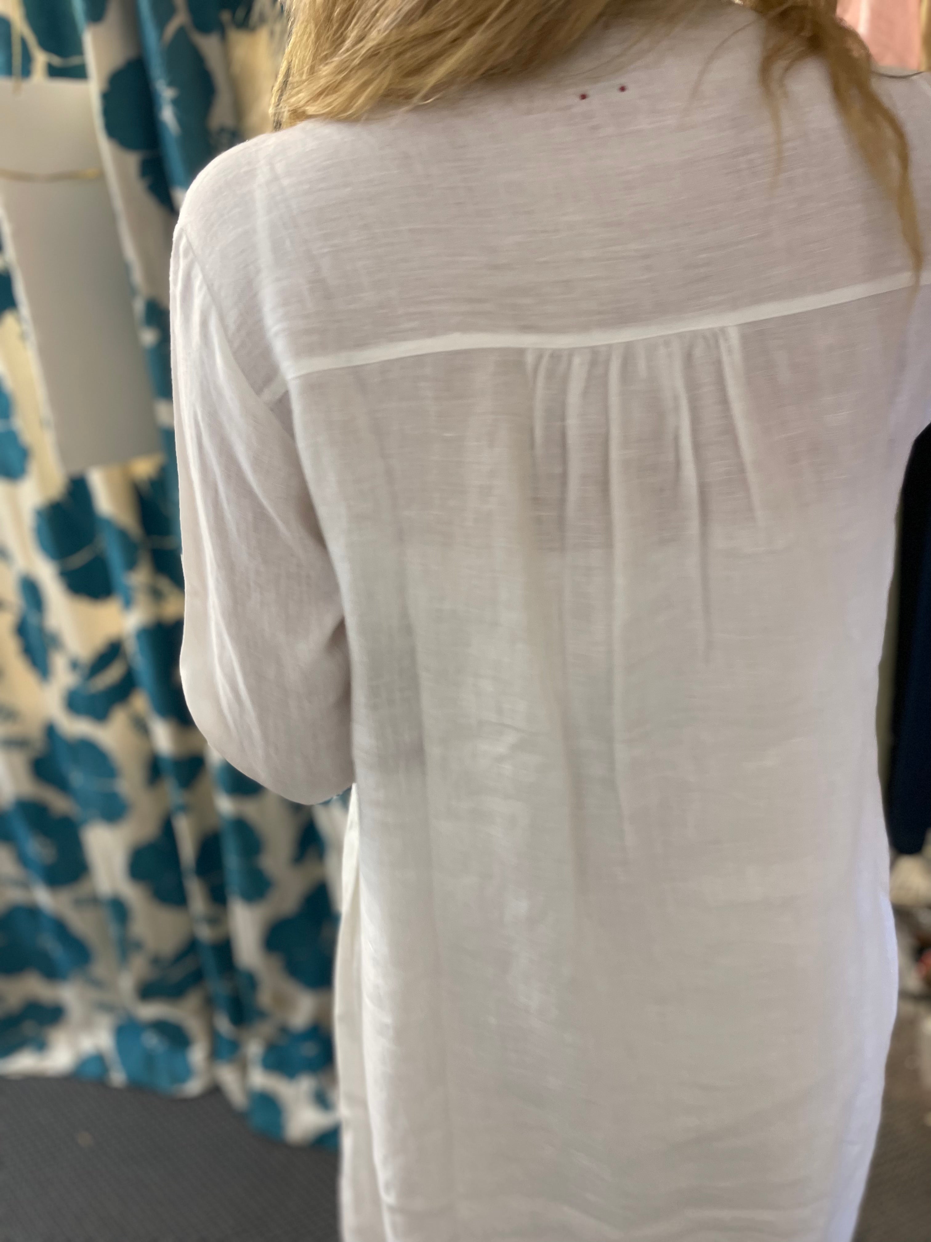 HEERA LINEN SHIRT DRESS with LACE - WHITE