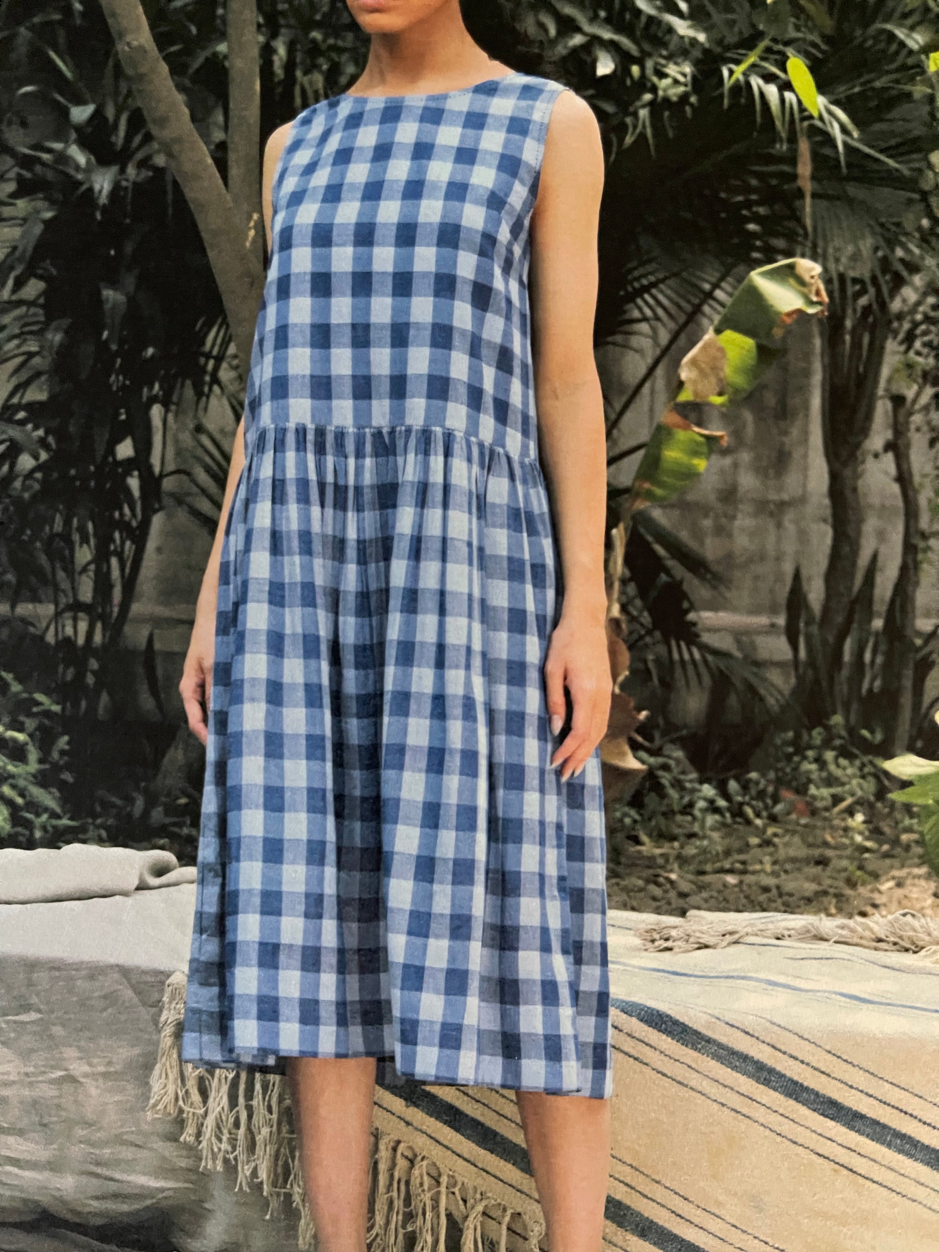 MALA COTTON DRESS - INDIGO CHECK