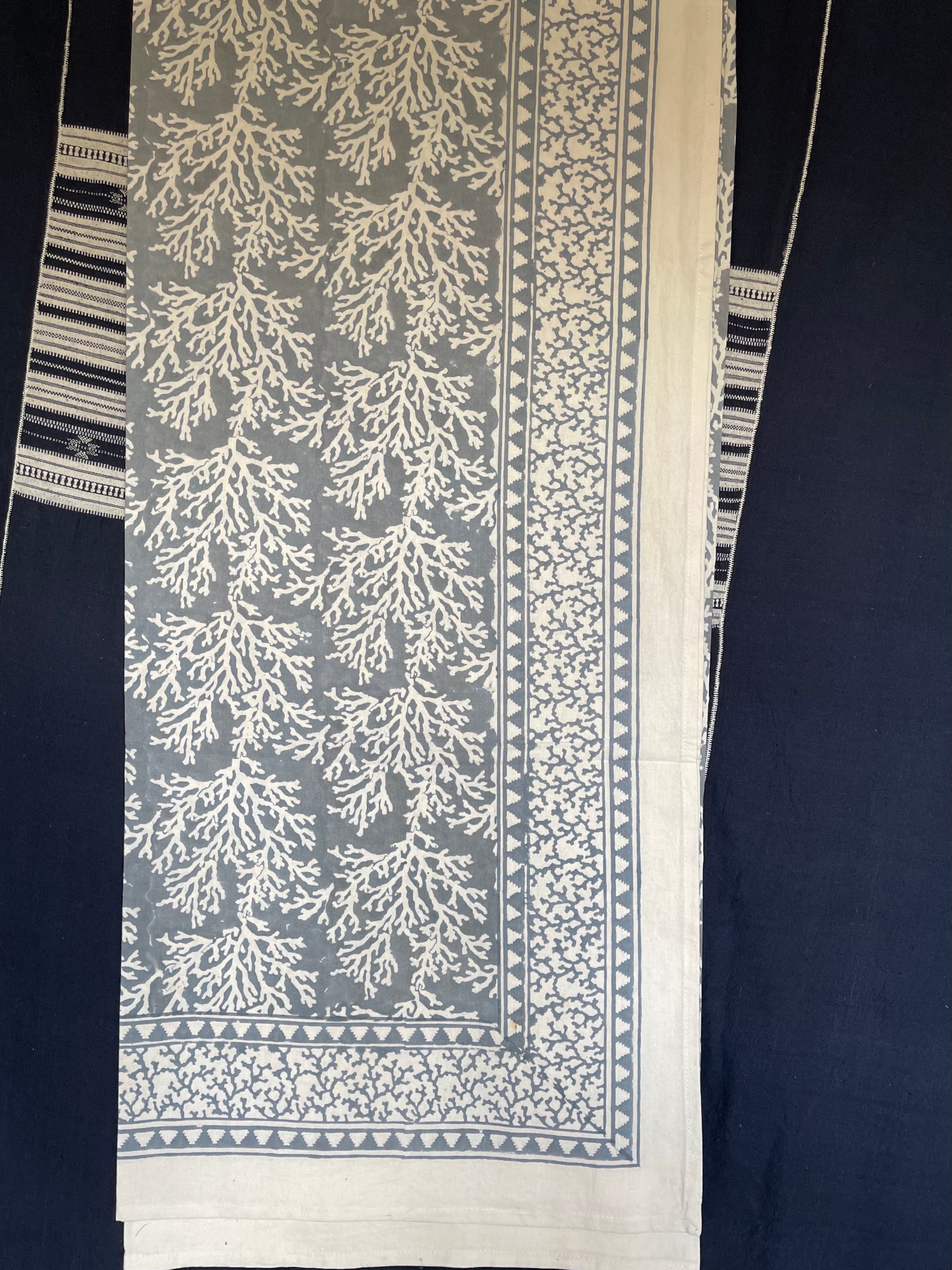 Handblock Printed Tablecloth Rectangular Long - Coral Grey