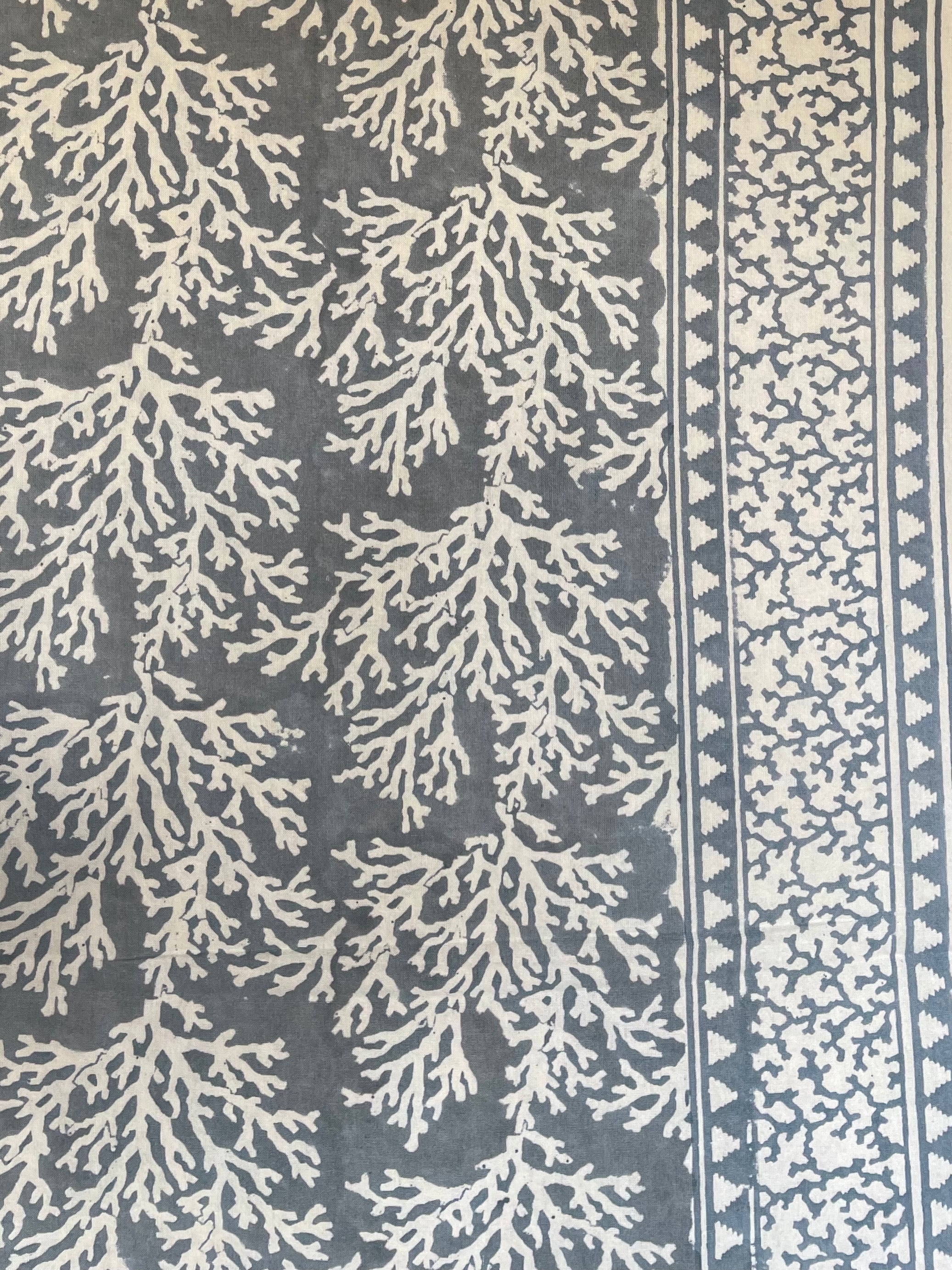 Handblock Printed Tablecloth Rectangular Long - Coral Grey
