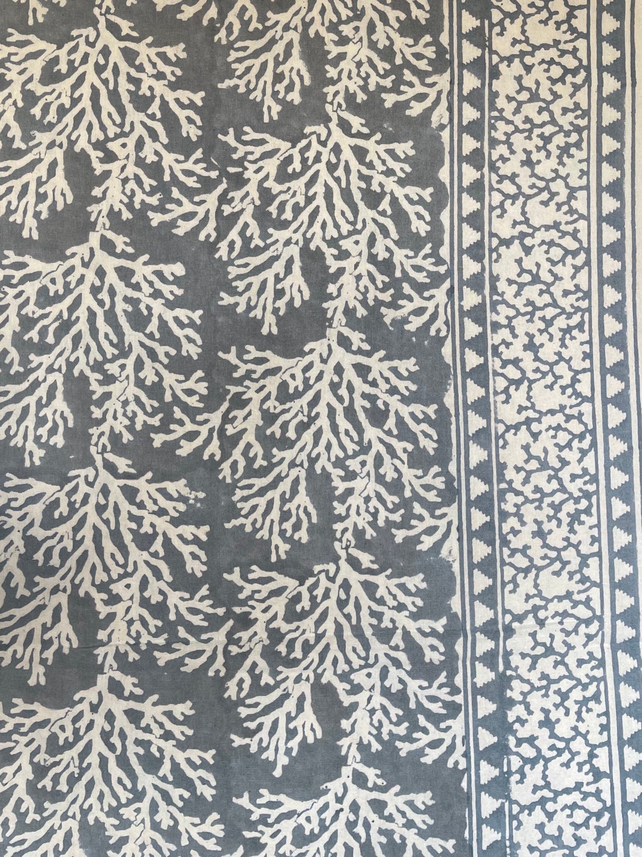 Handblock Printed Tablecloth Rectangular - Grey Coral