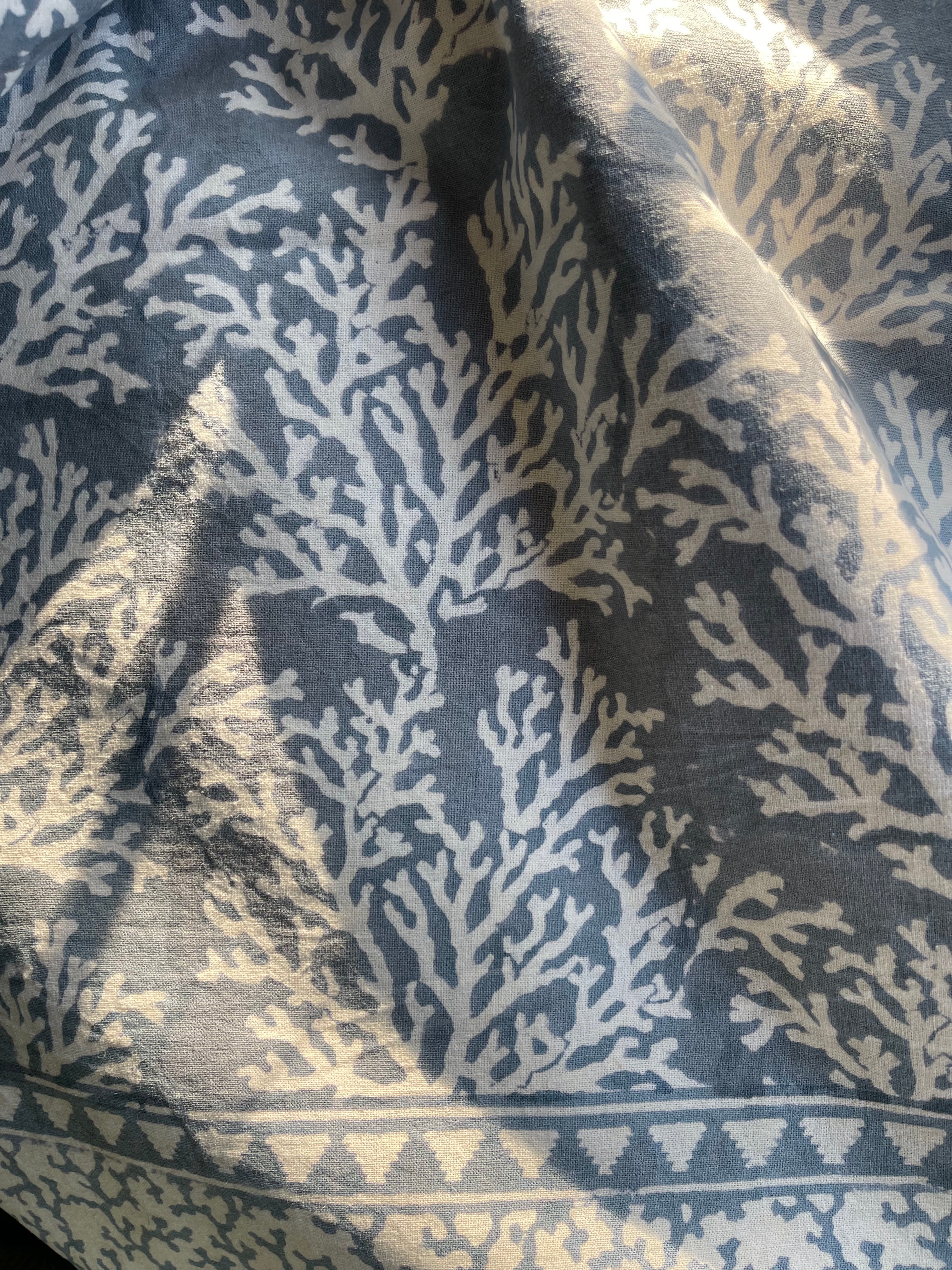 Handblock Printed Tablecloth Rectangular - Grey Coral