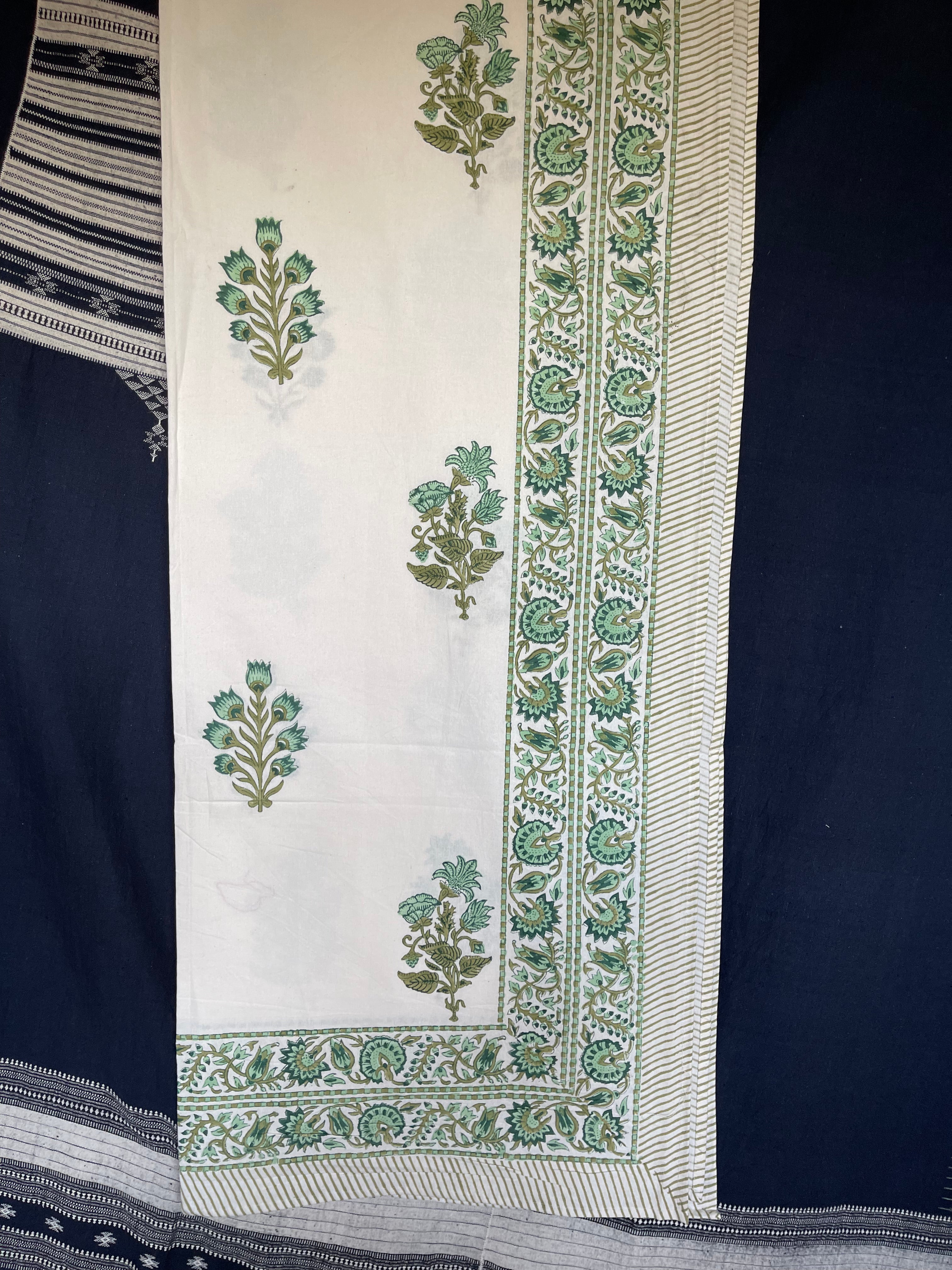 Handblock Printed Tablecloth Rectangular Long - Fresh Floral Green