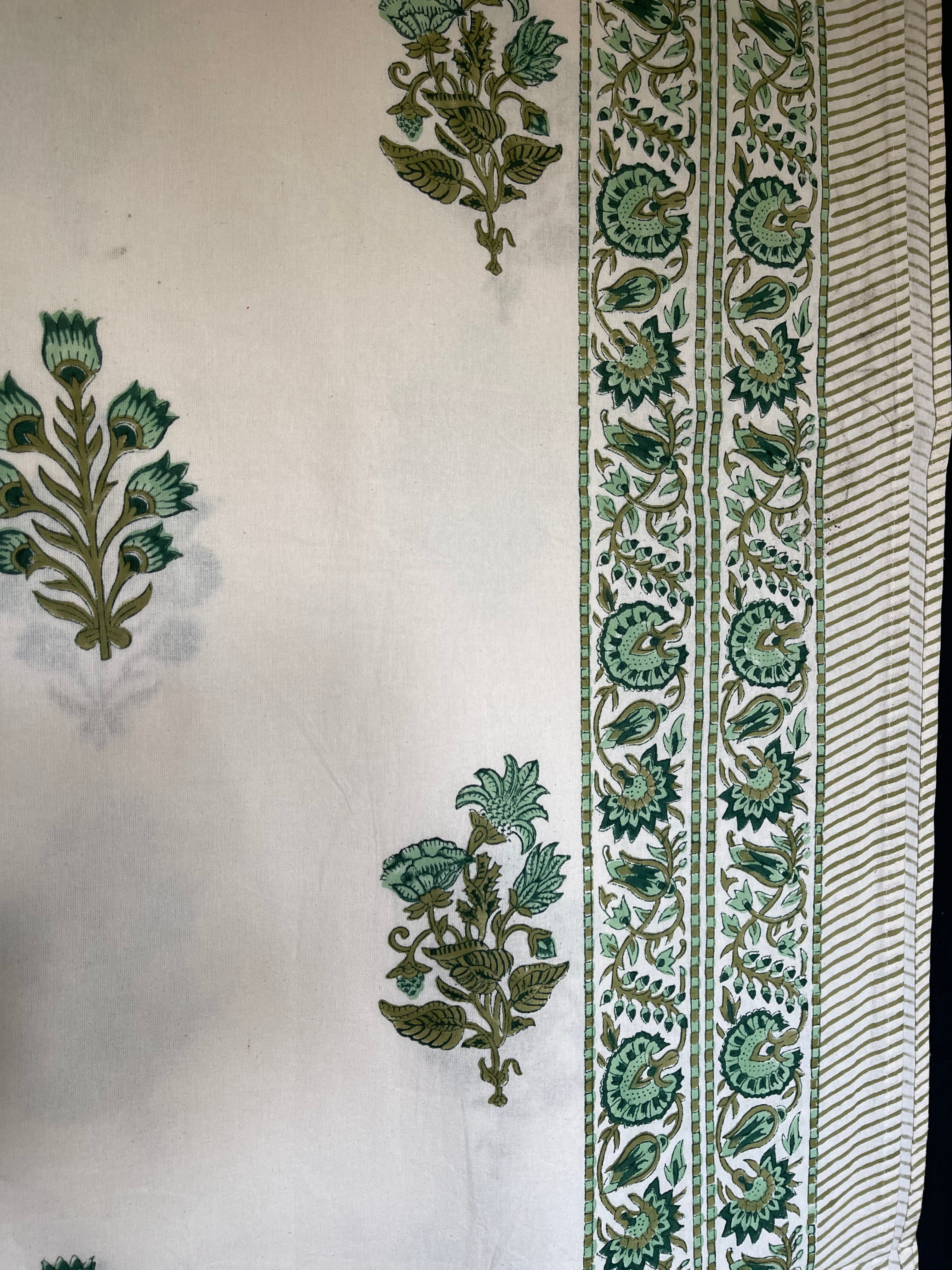 Handblock Printed Tablecloth Rectangular - Fresh Floral Green