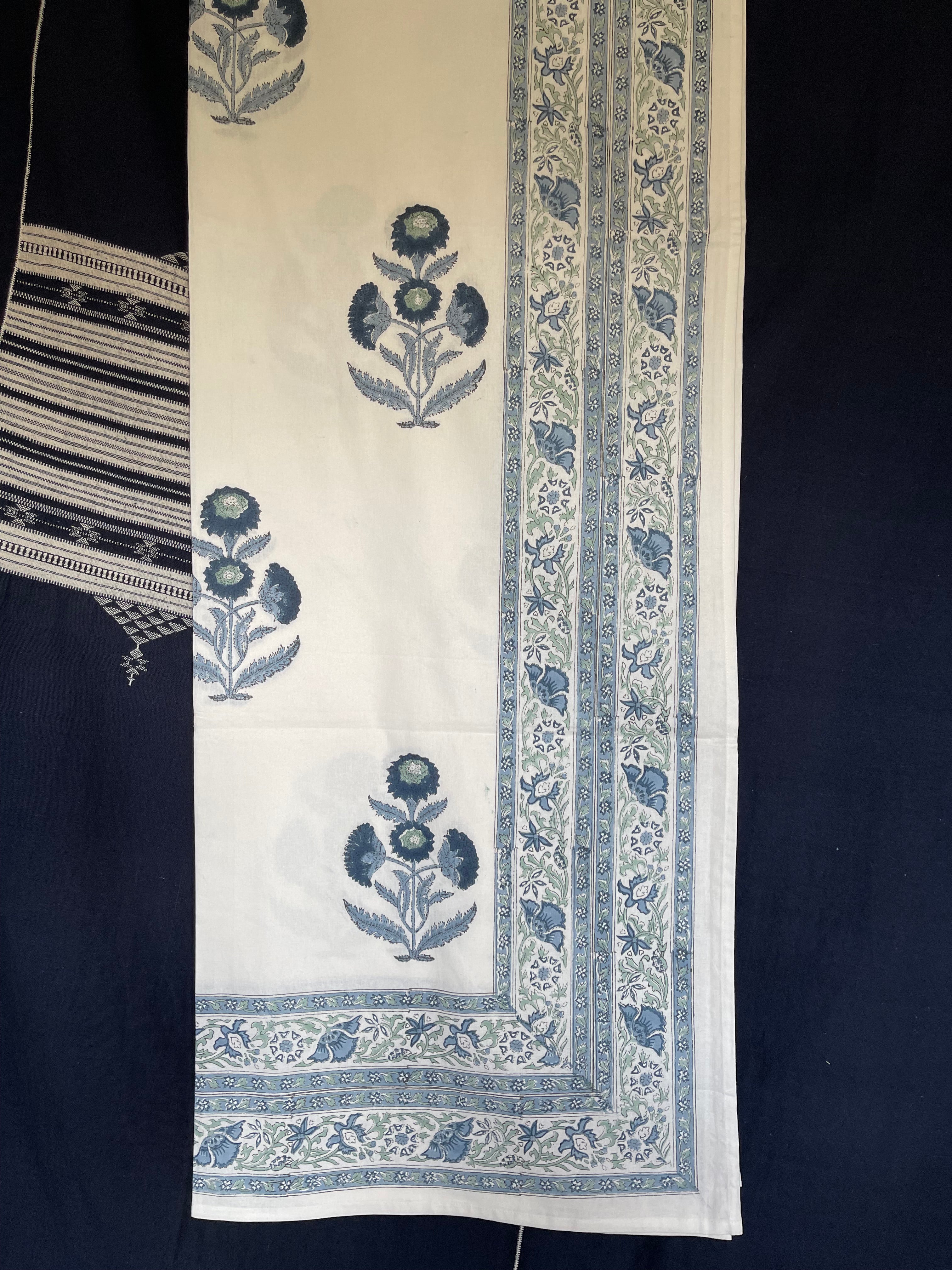 Handblock Printed Tablecloth Rectangular - Blue Marigold