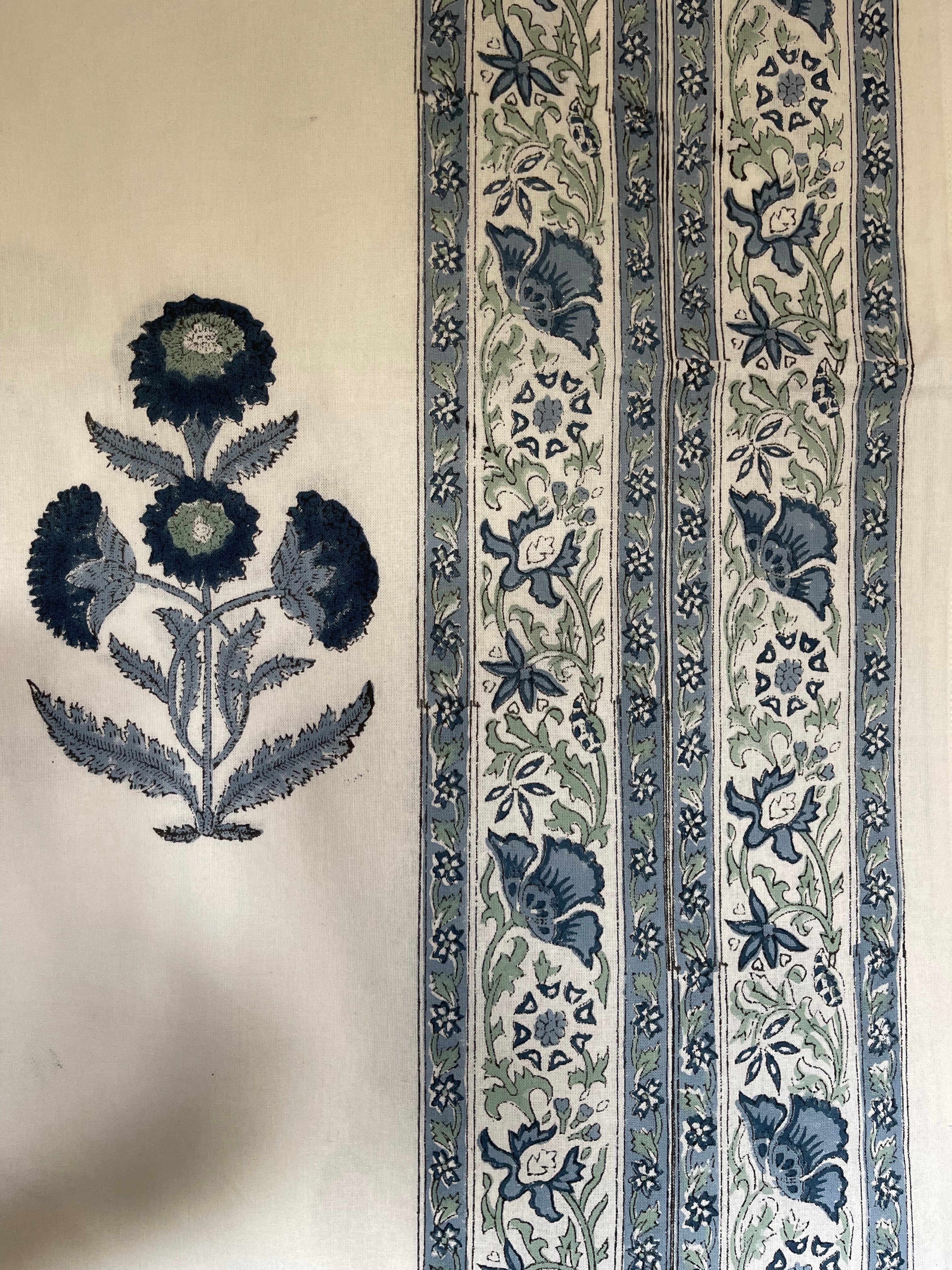 Handblock Printed Tablecloth Rectangular - Blue Marigold