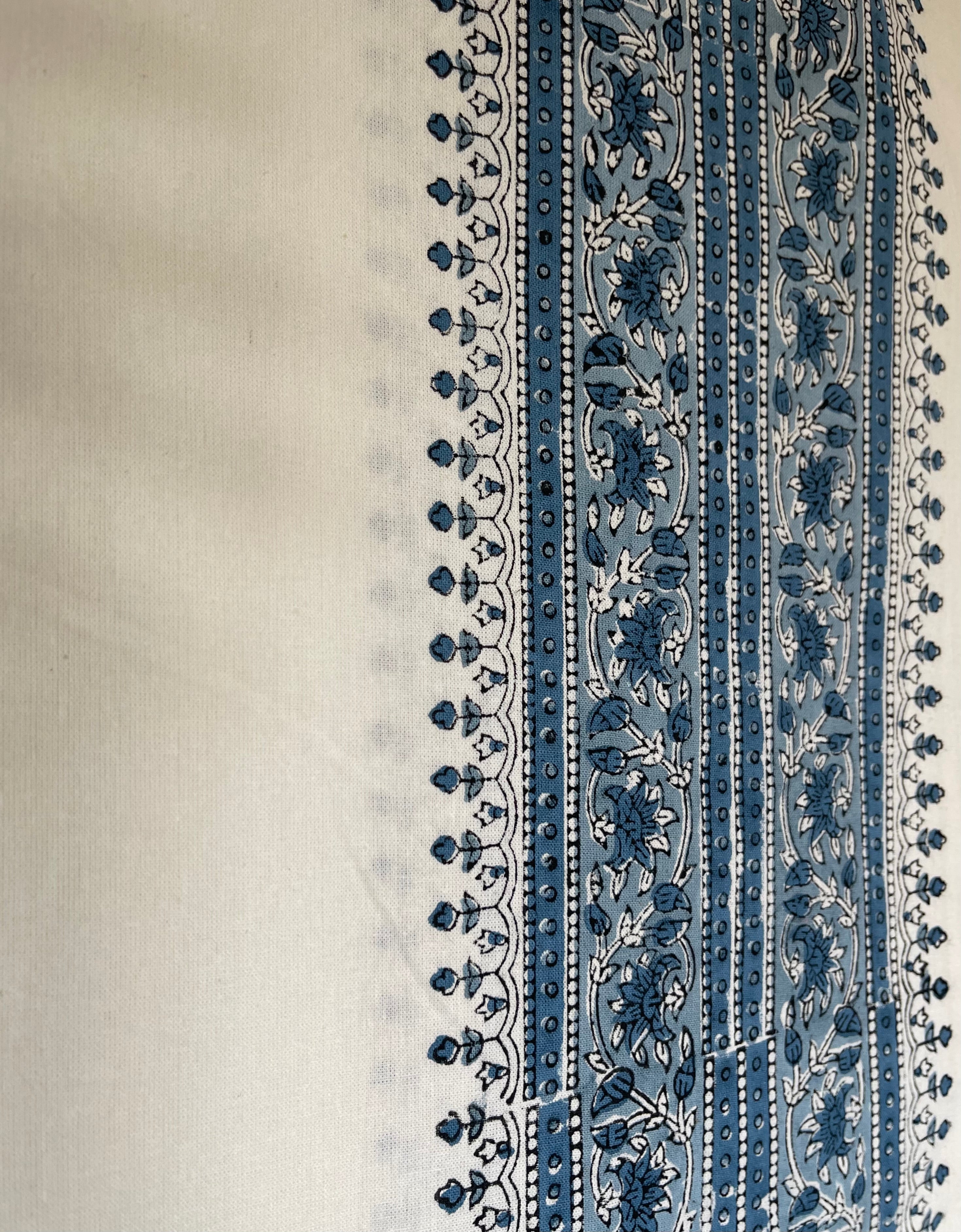 Handblock Printed Tablecloth Rectangular Long - Coconut Palm Blue