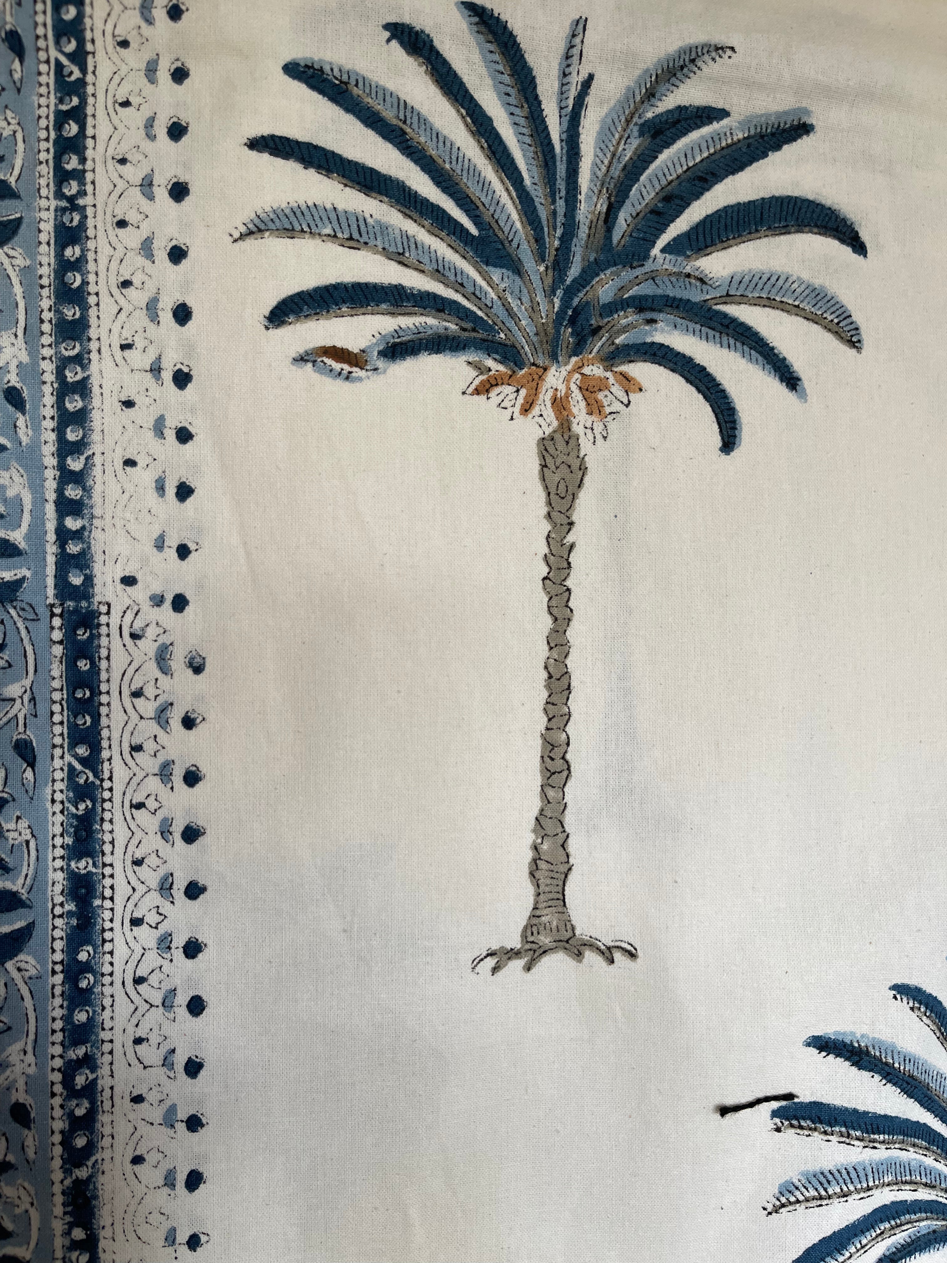 Handblock Printed Tablecloth Rectangular - Date Palm Blue