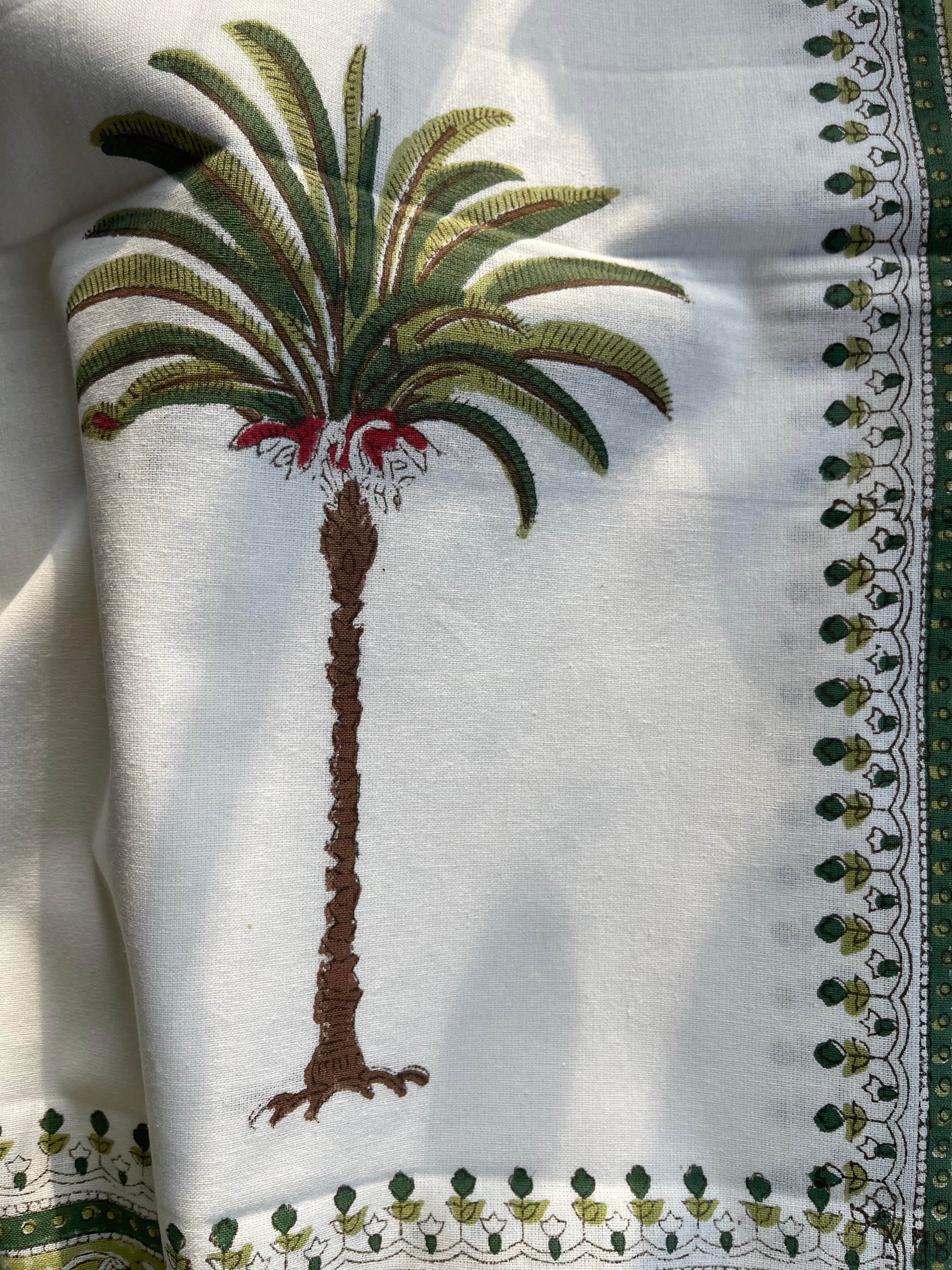 Handblock Printed Tablecloth Rectangular - Date Palm Green