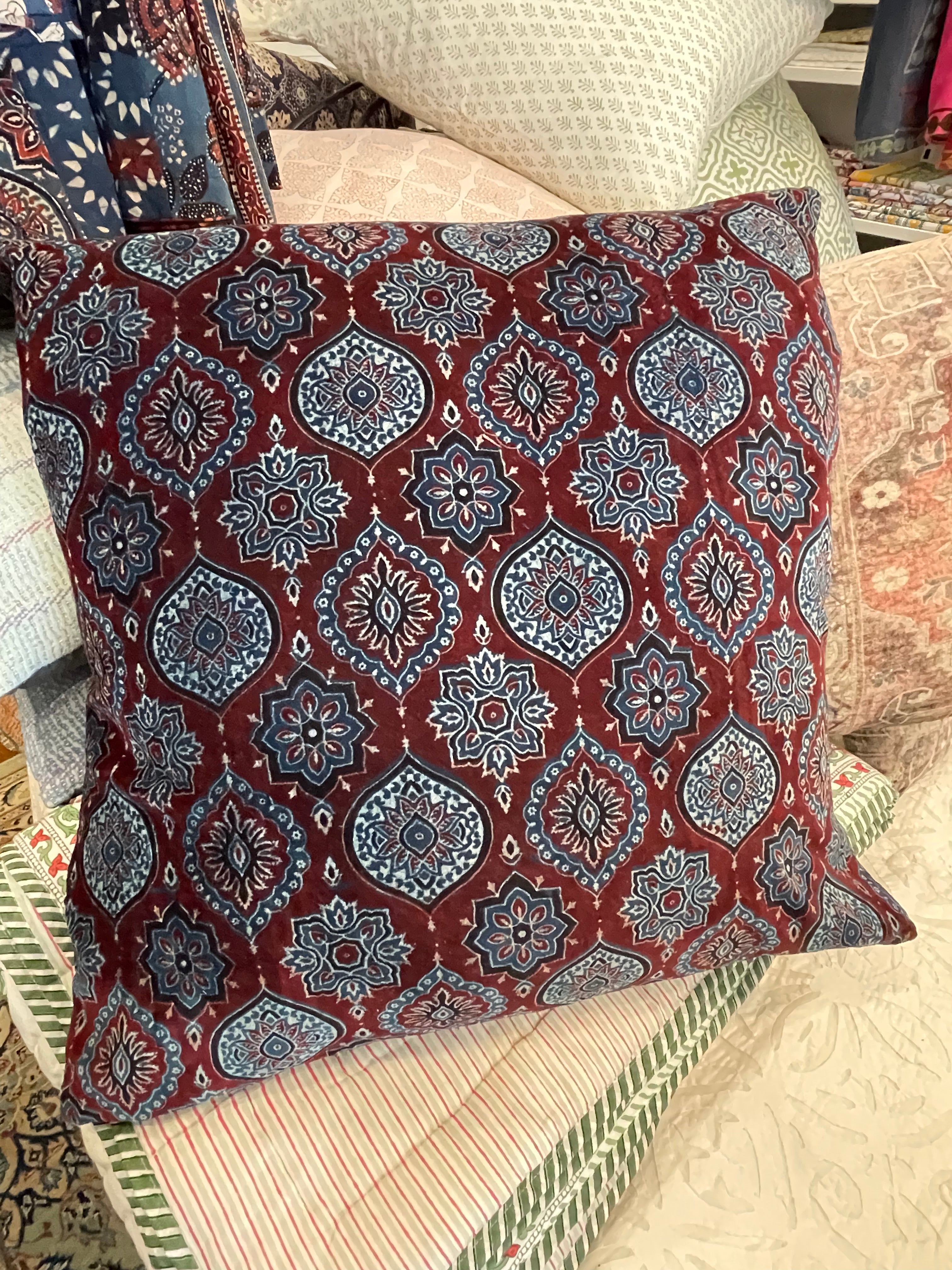 Ajrakh Velvet Cushion - Midnight Palace