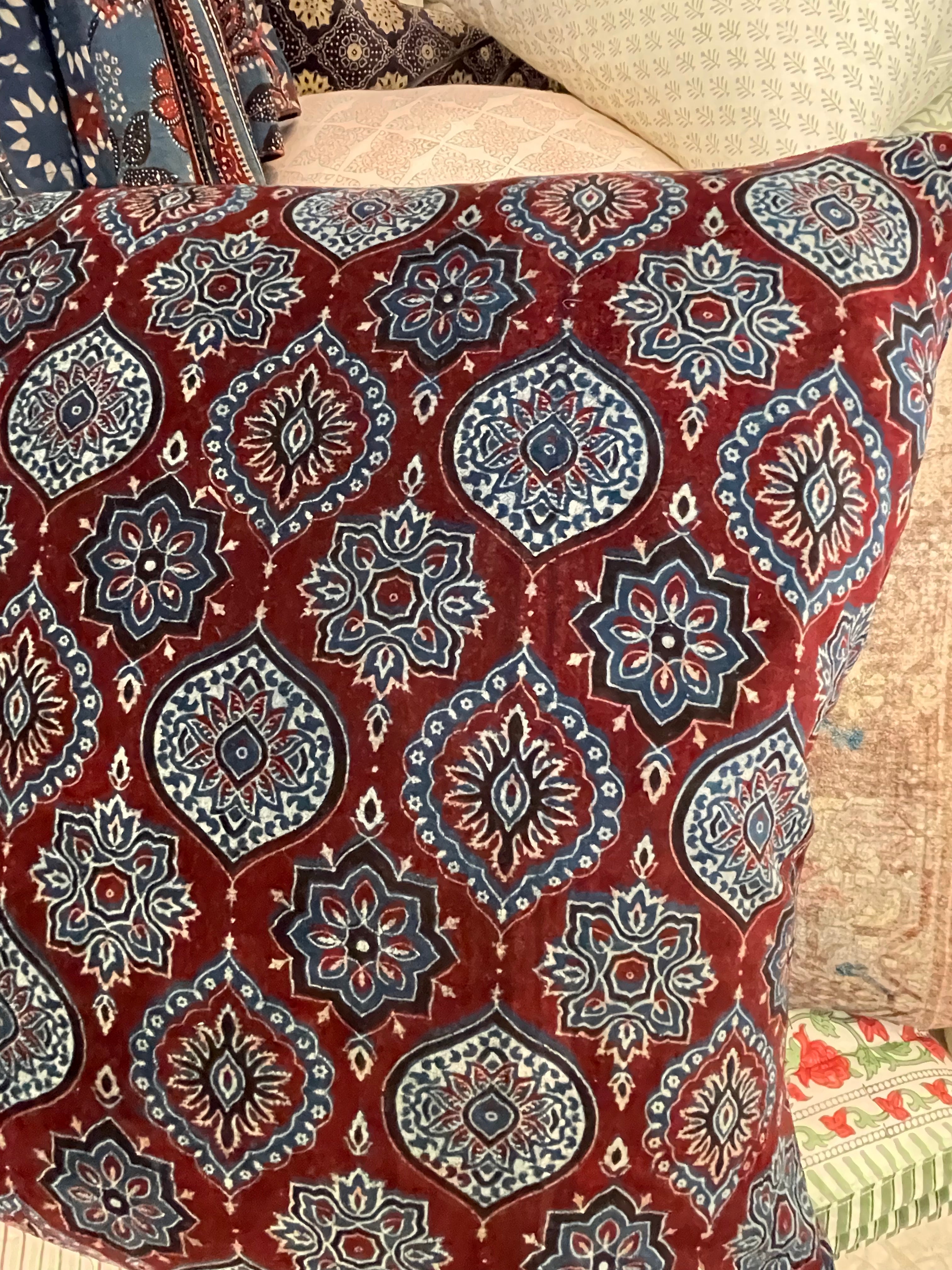 Ajrakh Velvet Cushion - Midnight Palace