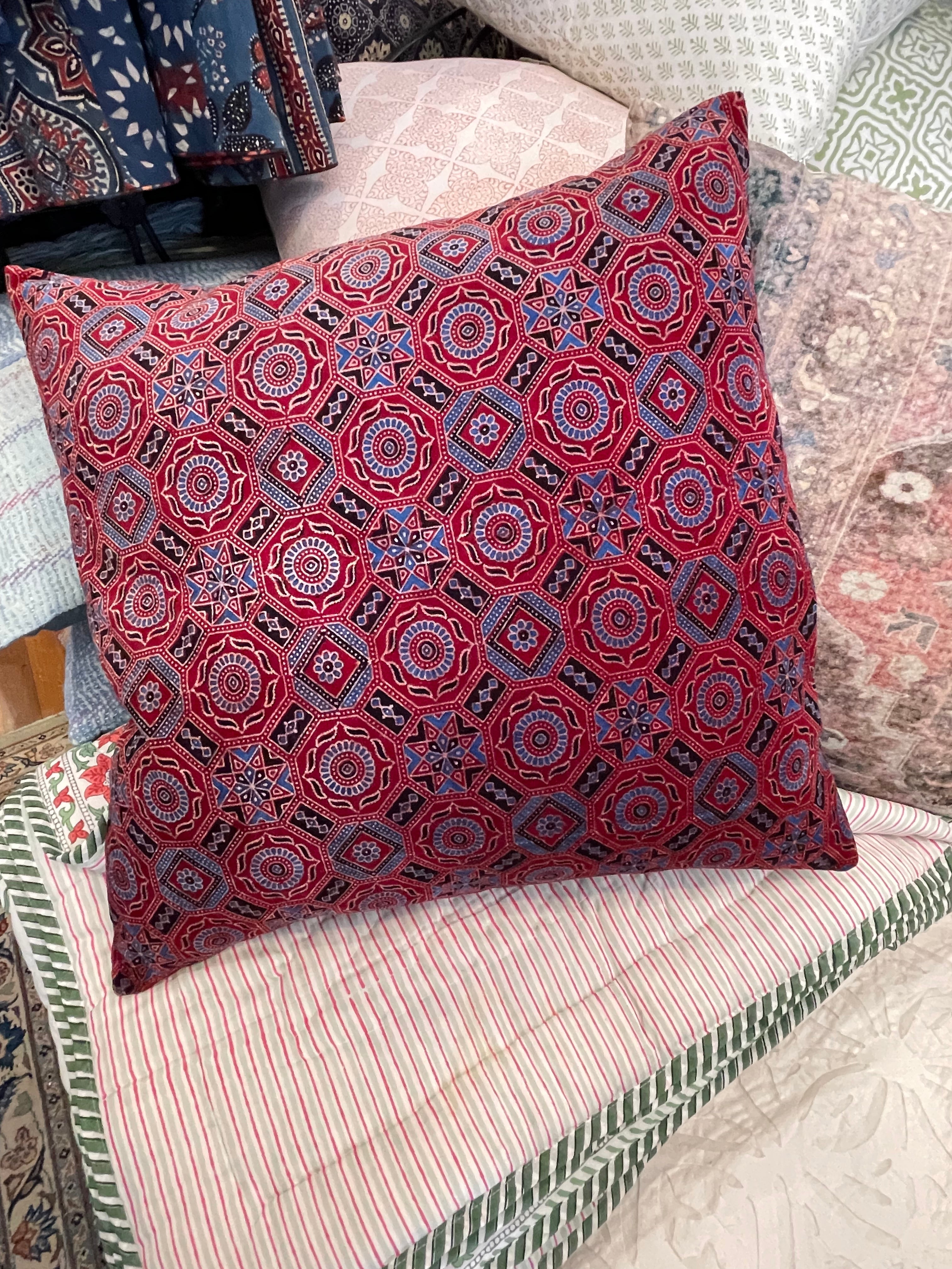 Ajrakh Velvet Cushion - Ajrakh Tile