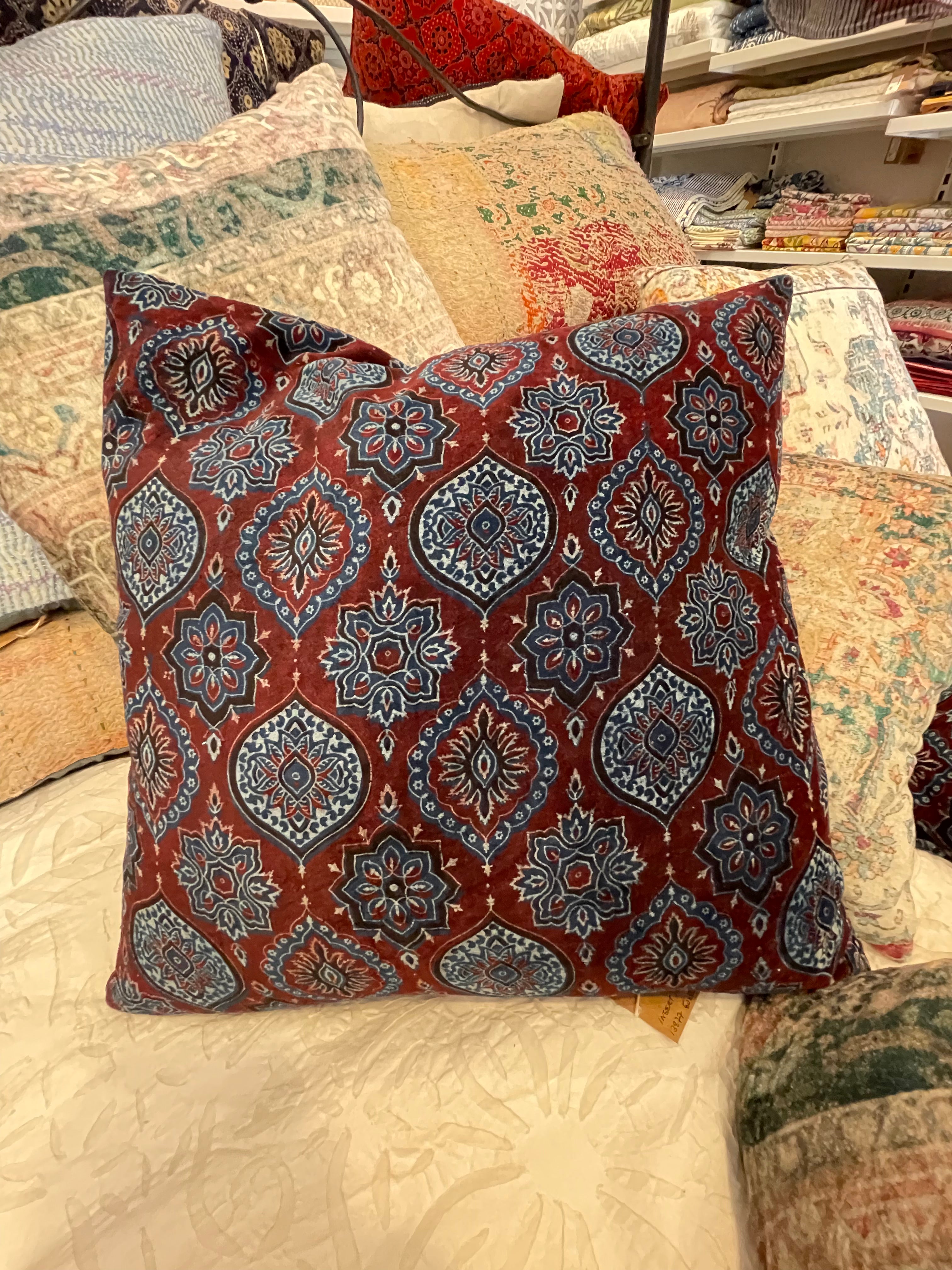 Ajrakh Velvet Cushion - Midnight Palace