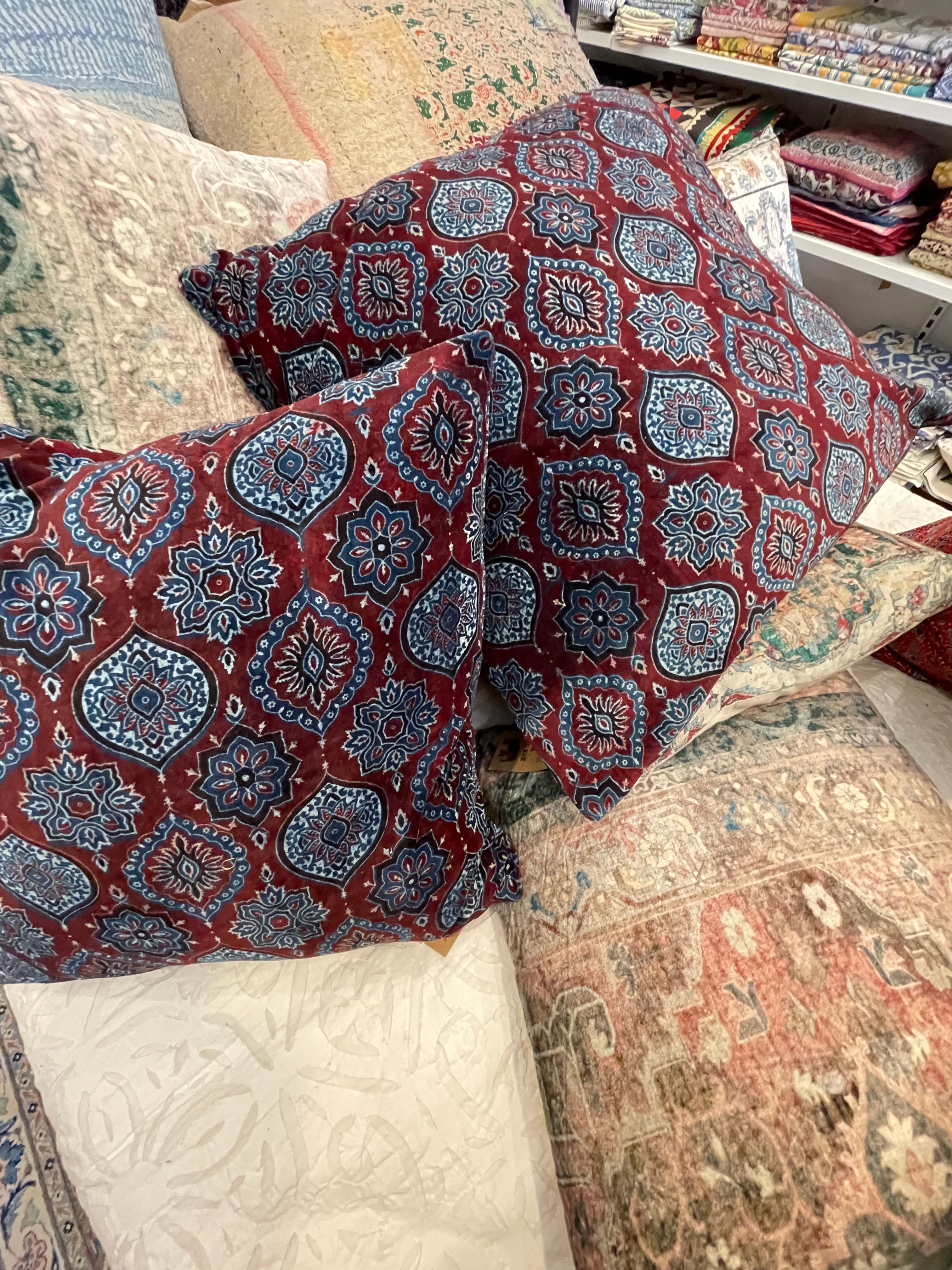 Ajrakh Velvet Cushion - Midnight Palace