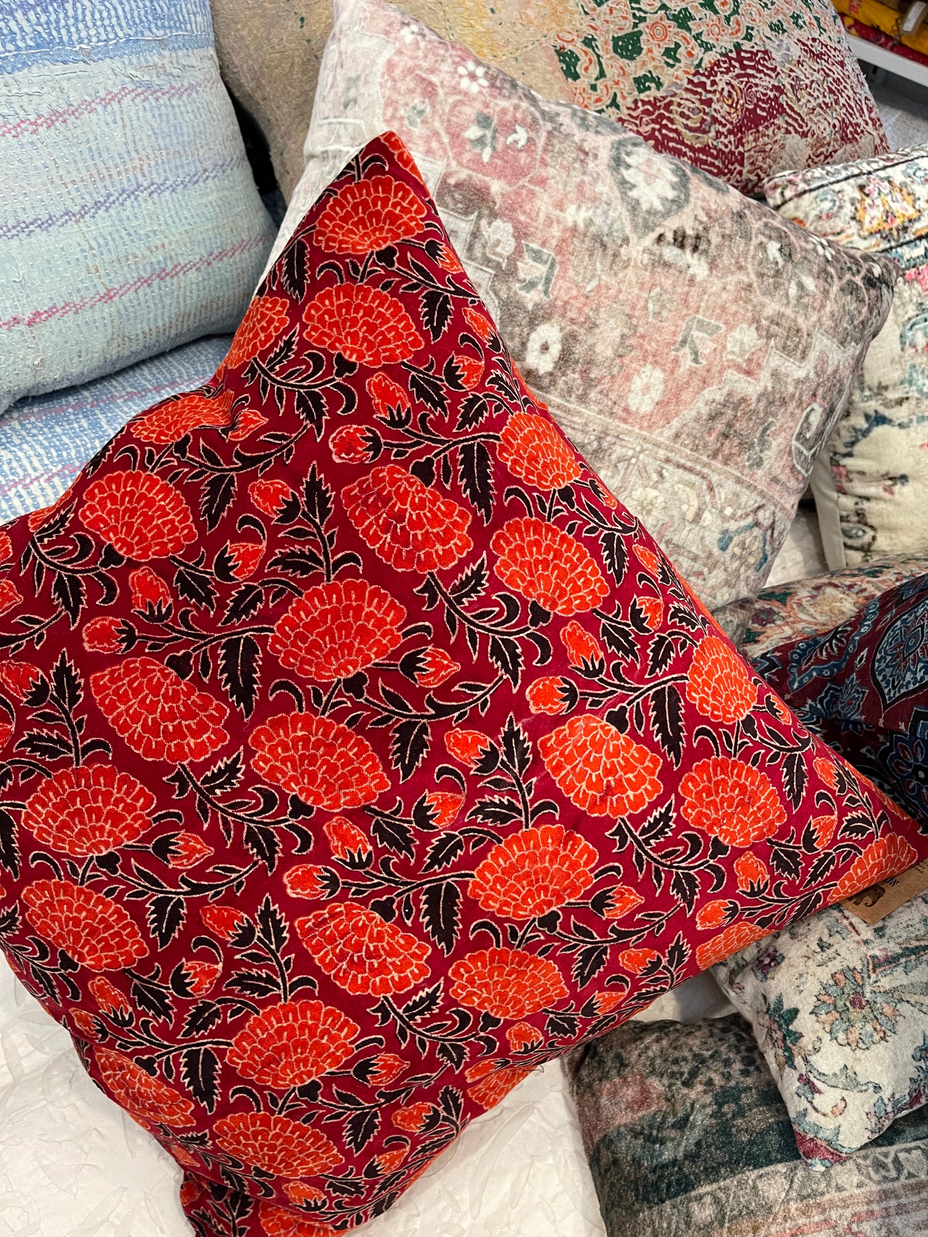 Ajrakh Velvet Cushion - Marigold Ember