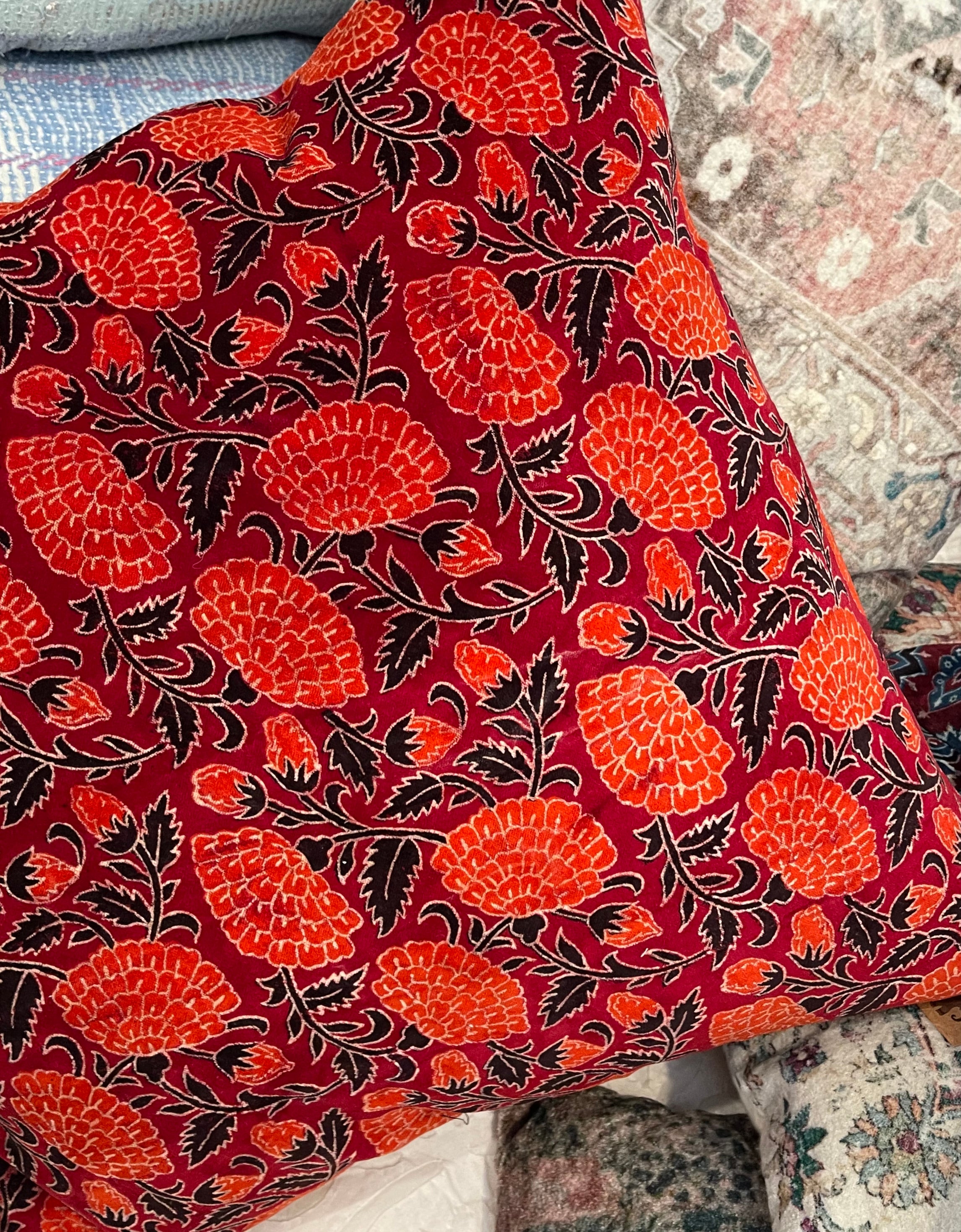 Ajrakh Velvet Cushion - Marigold Ember