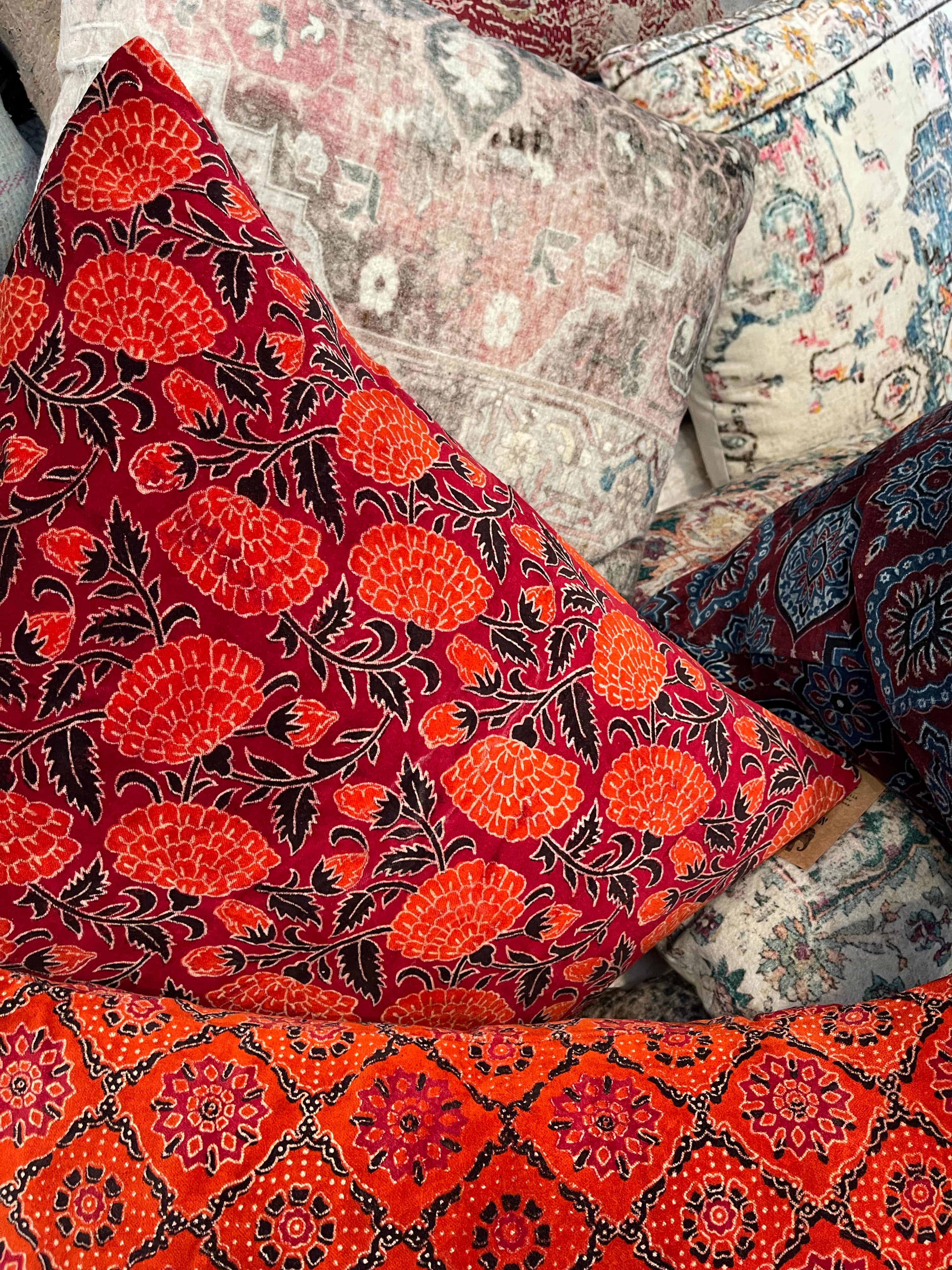 Ajrakh Velvet Cushion - Marigold Ember