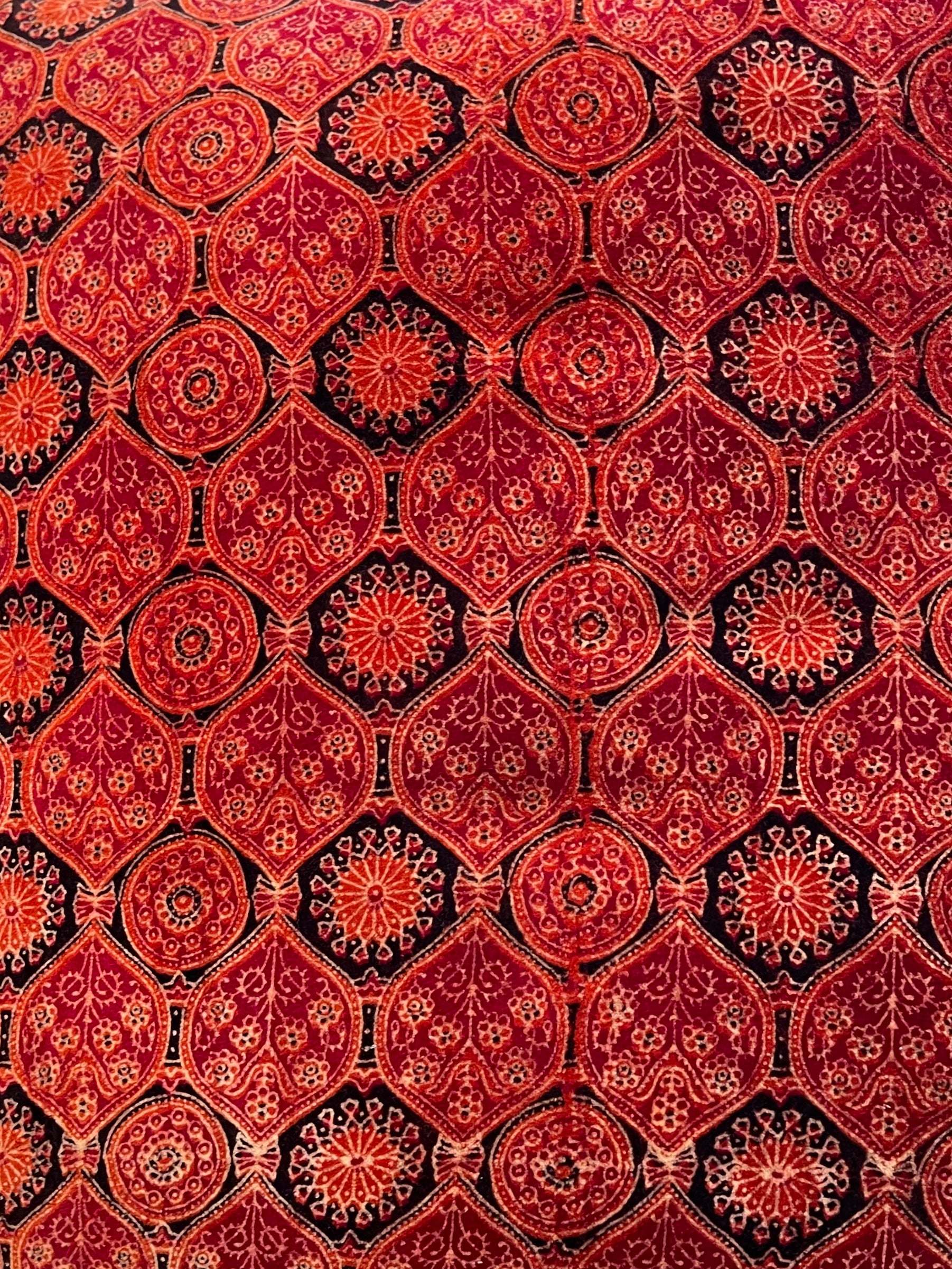 Ajrakh Velvet Cushion - Persimmon Tile