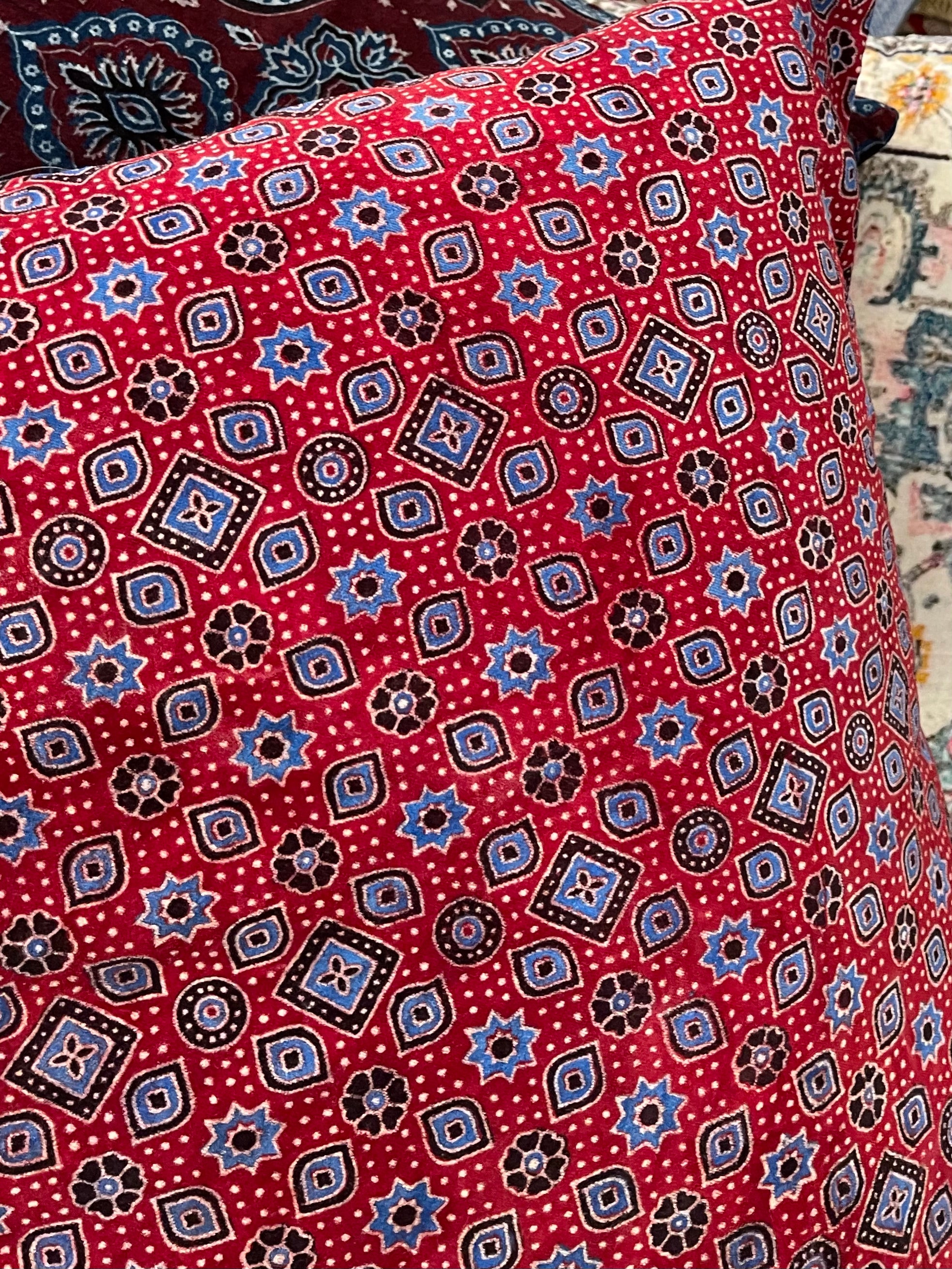 Ajrakh Velvet Cushion - Crimson Star