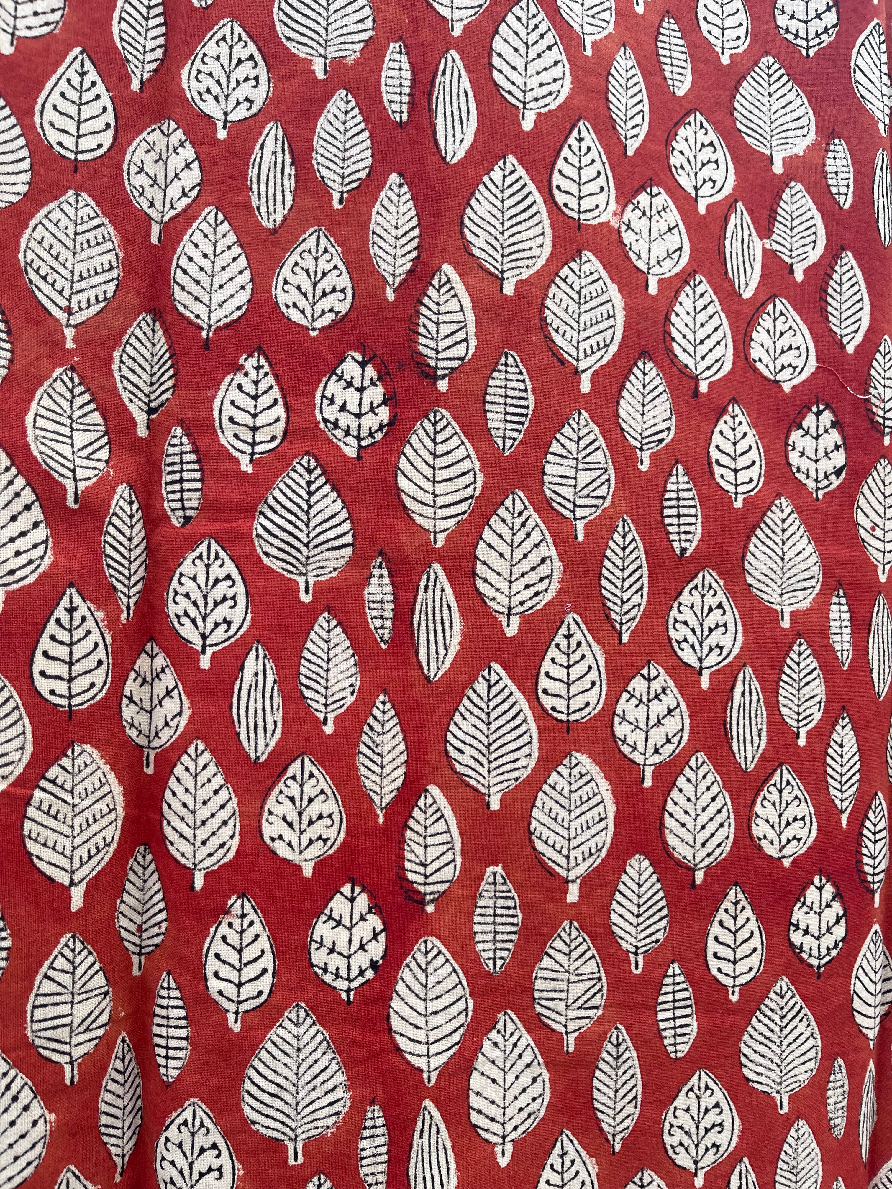 Handblock Printed Tablecloth - Red Leaf