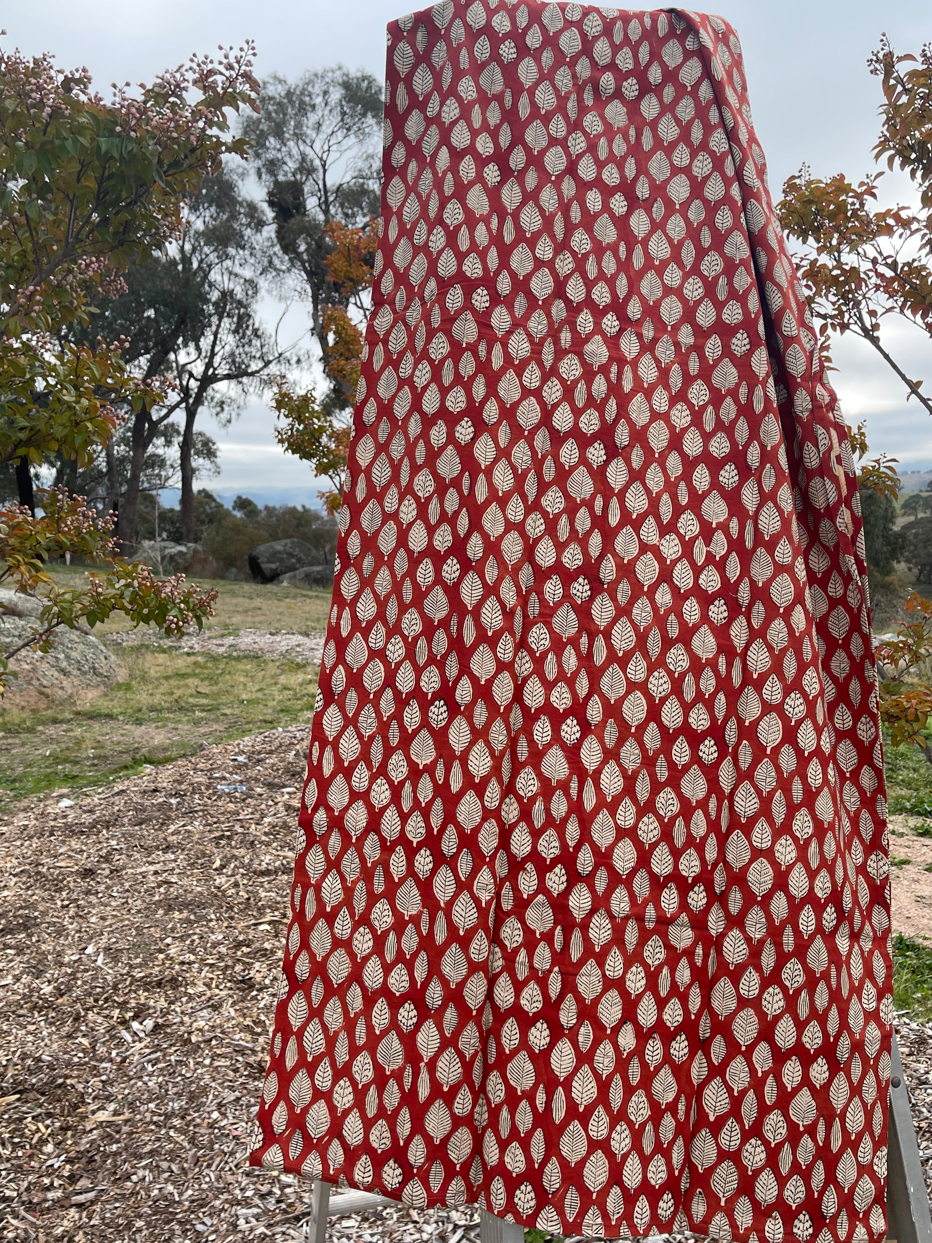 Handblock Printed Tablecloth - Red Leaf