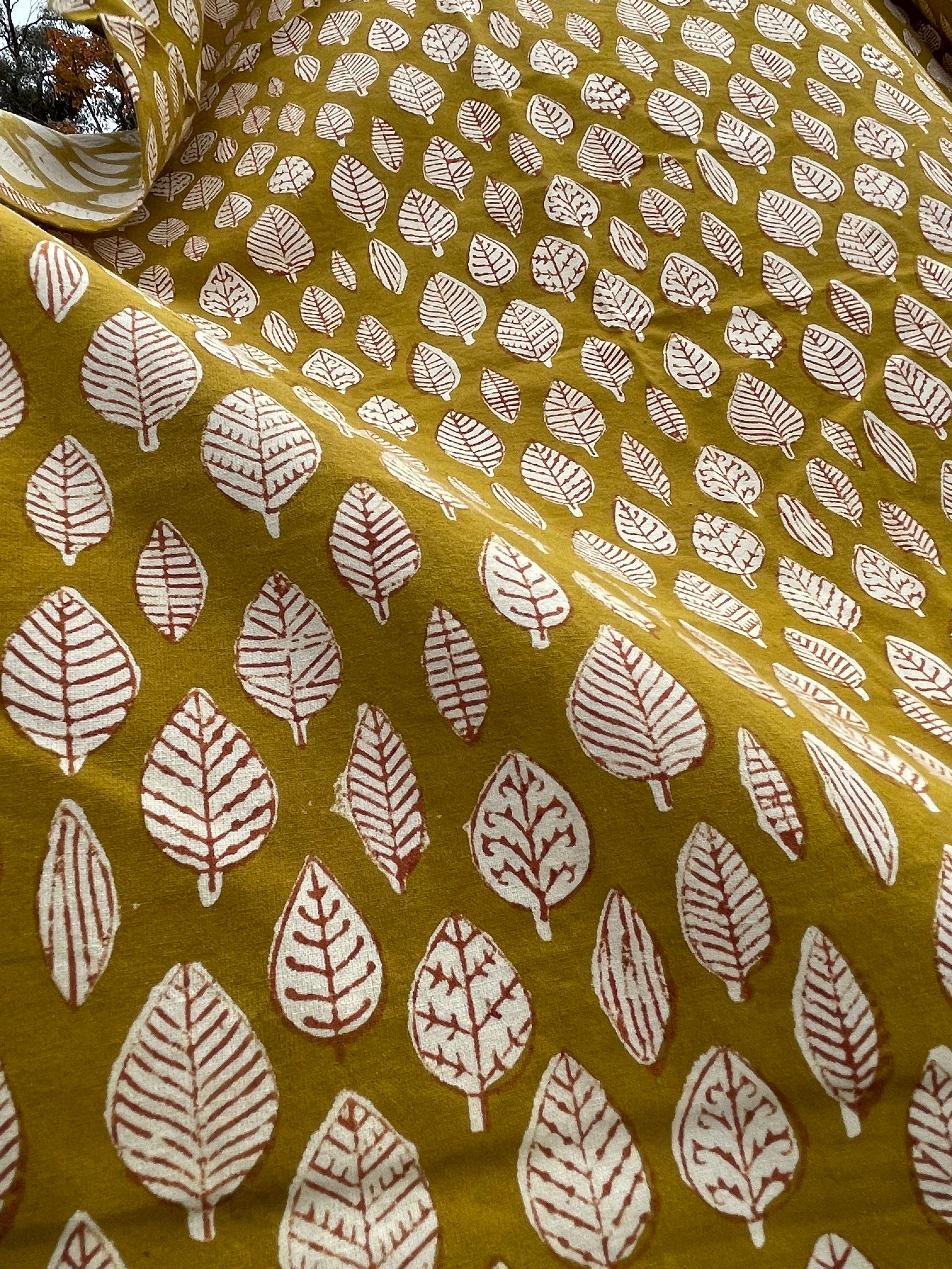 Handblock Printed Tablecloth - Mustard Leaf
