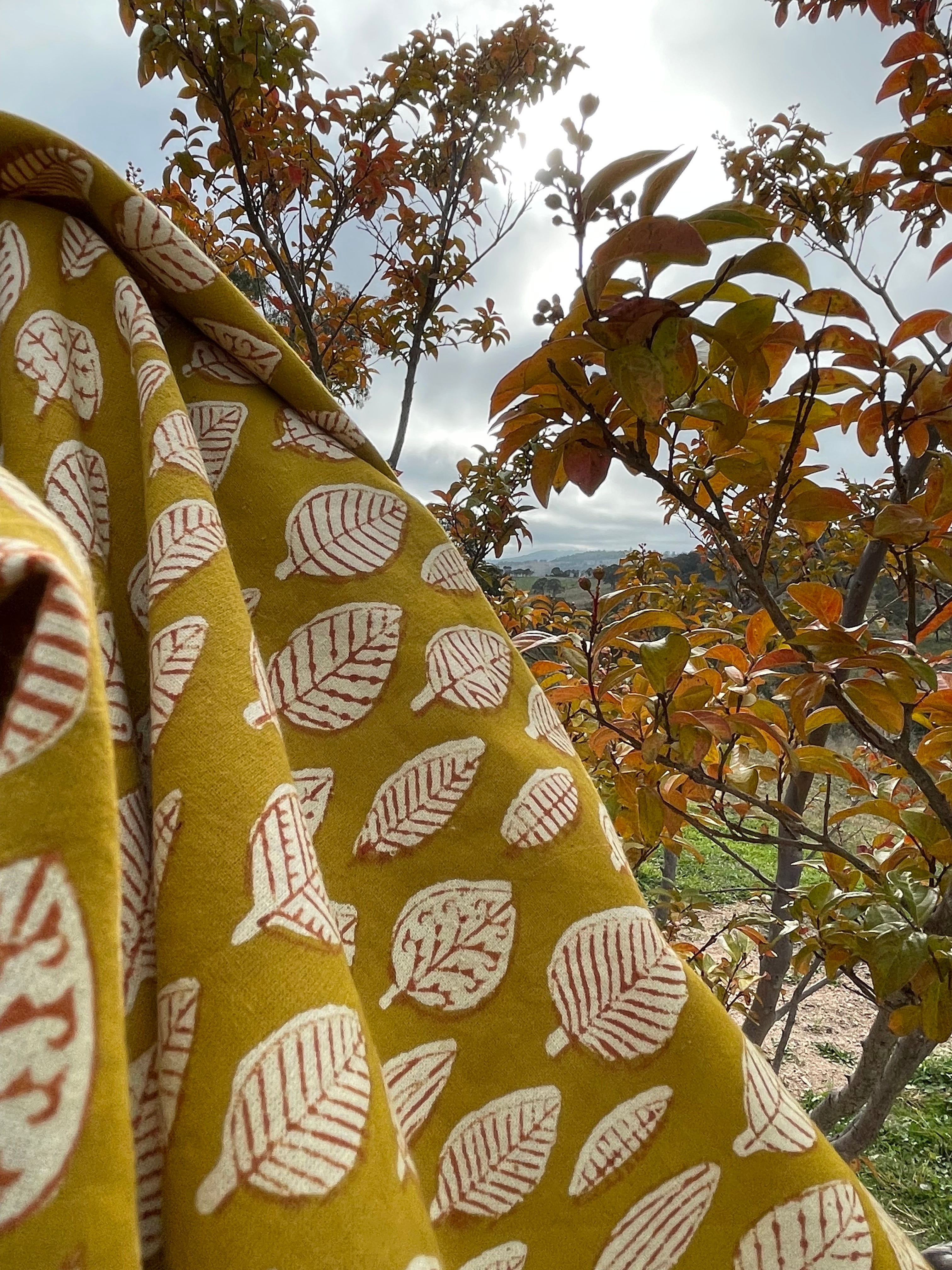 Handblock Printed Tablecloth - Mustard Leaf