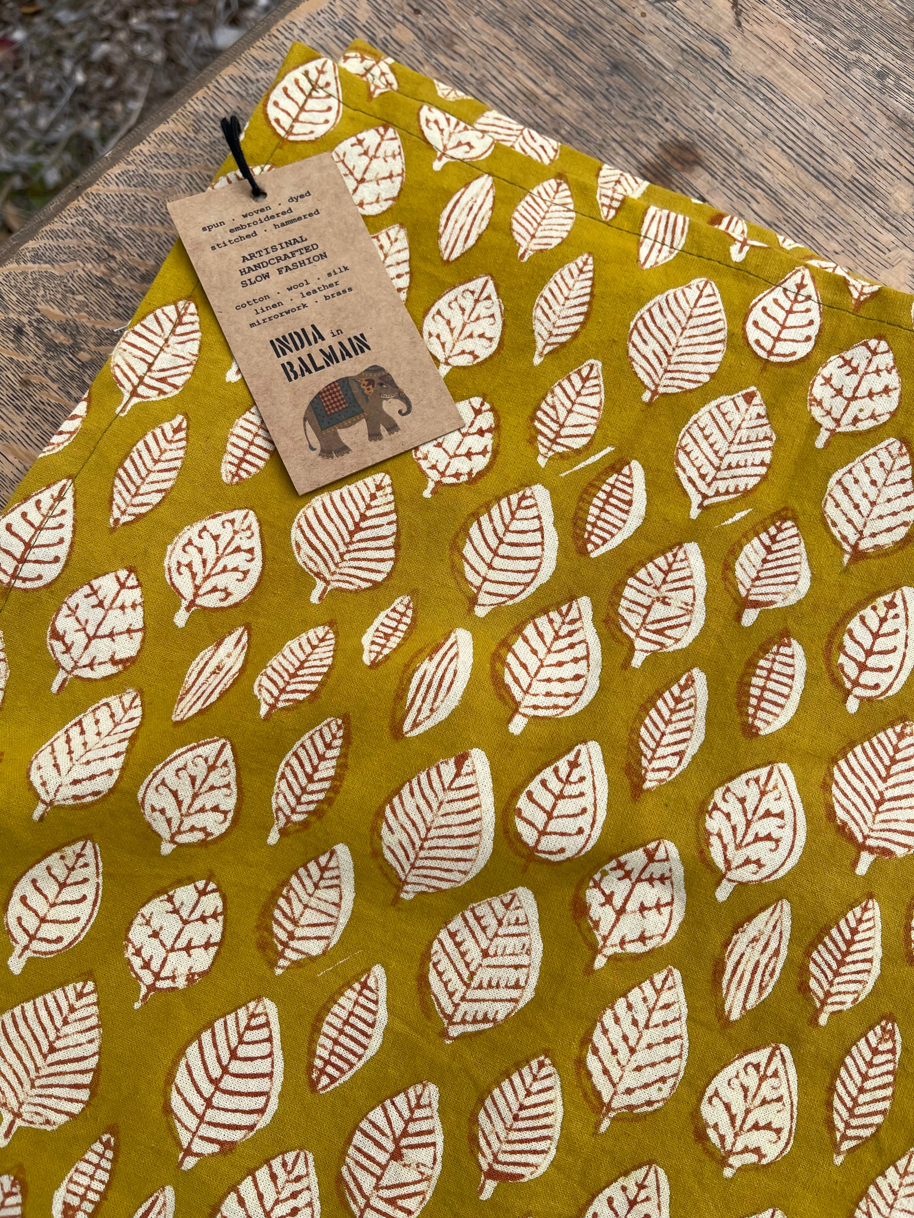 Handblock Printed Tablecloth - Mustard Leaf