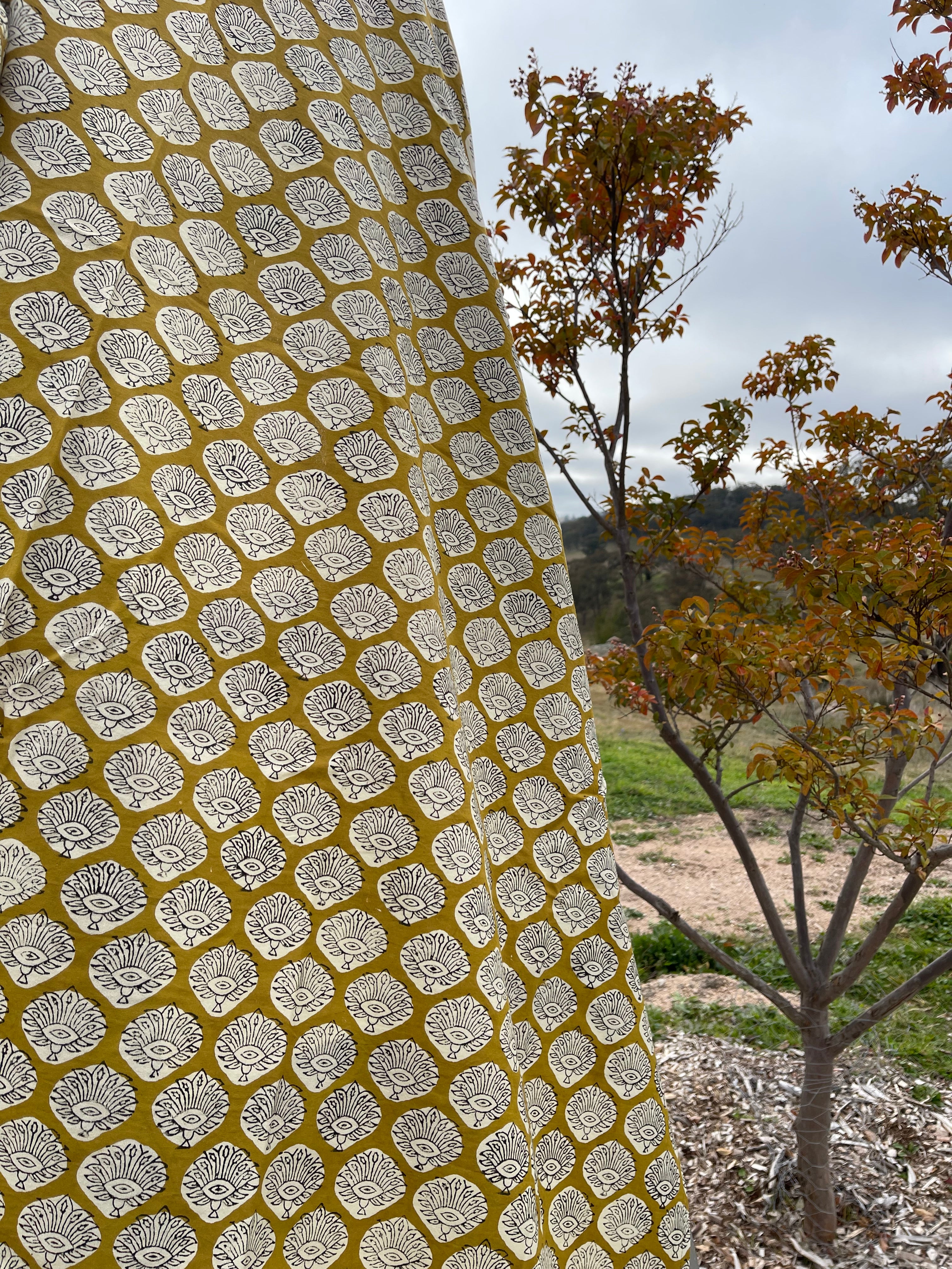 Handblock Printed Tablecloth - Mustard Flower