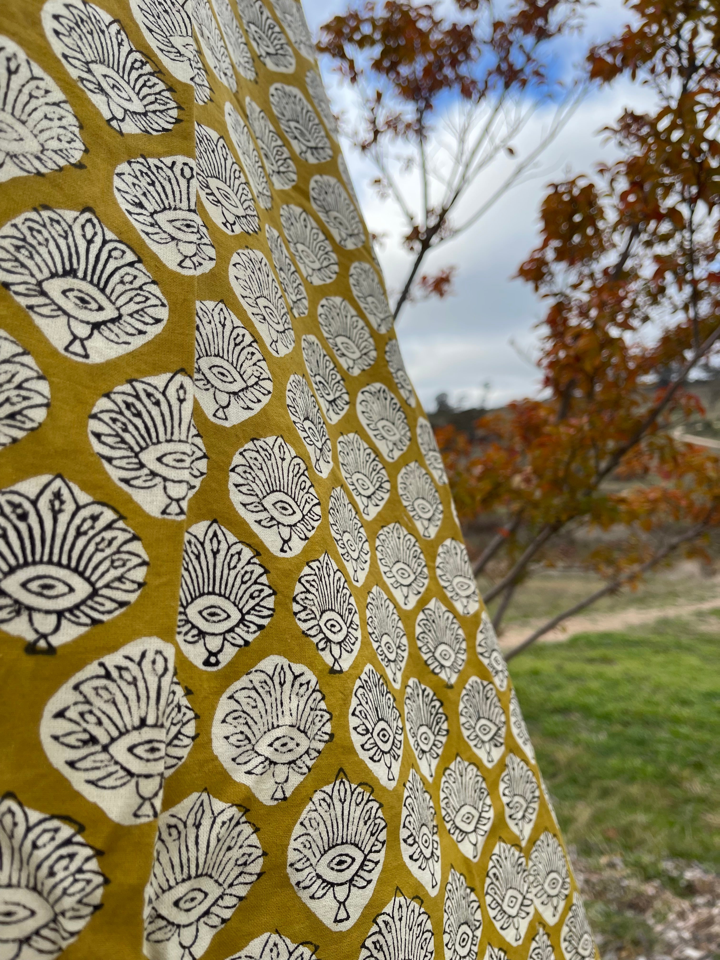 Handblock Printed Tablecloth - Mustard Flower