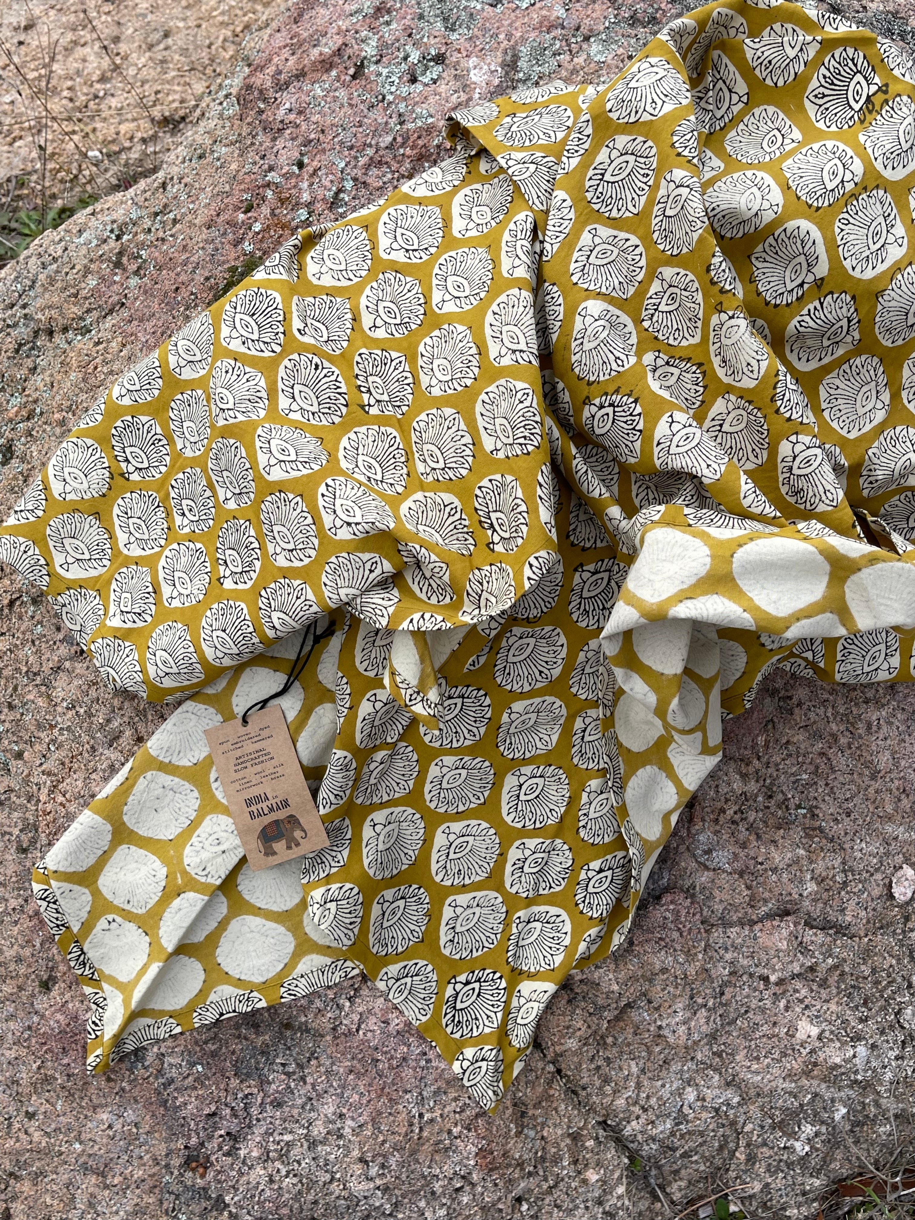 Handblock Printed Tablecloth - Mustard Flower
