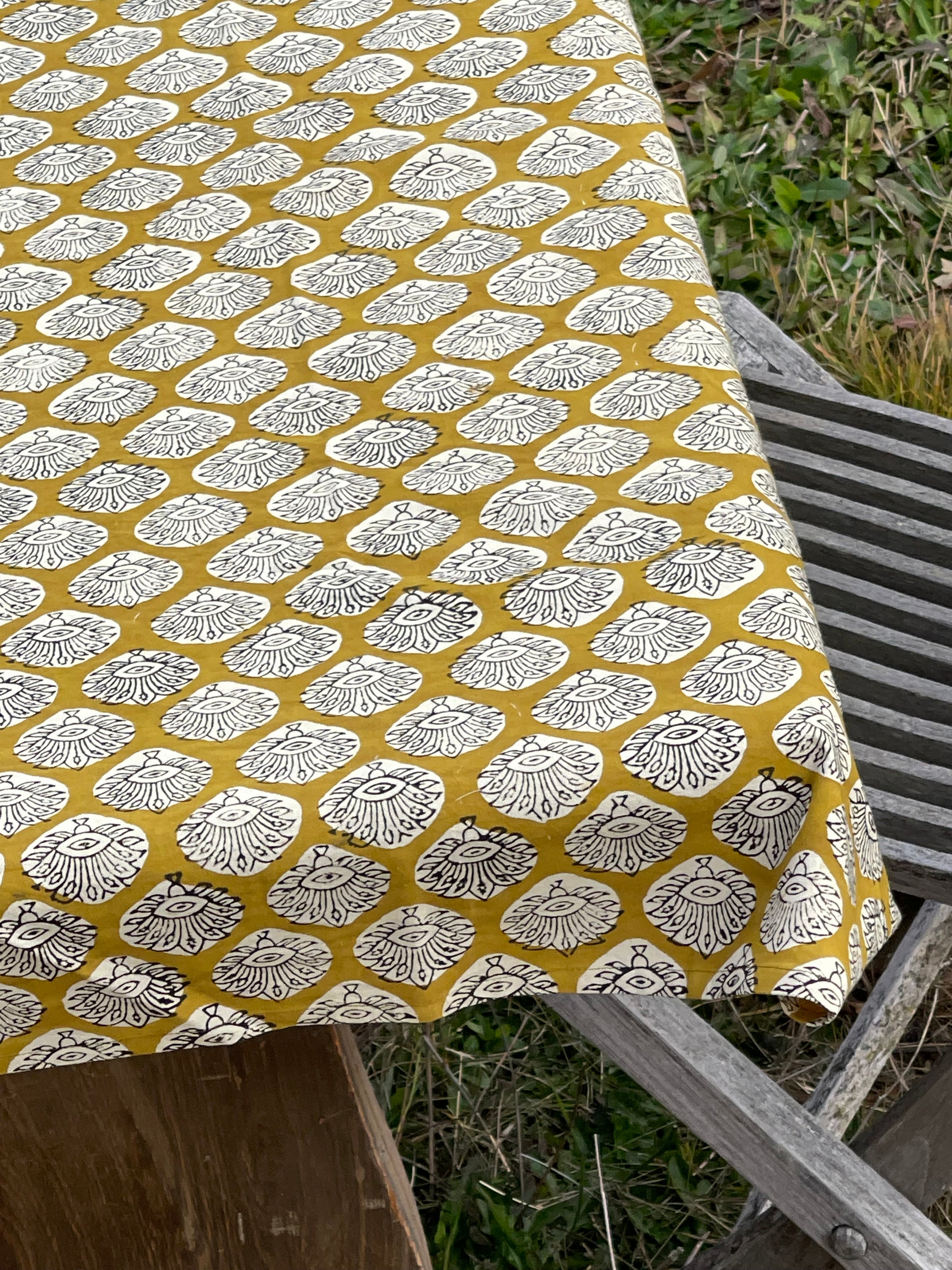 Handblock Printed Tablecloth - Mustard Flower