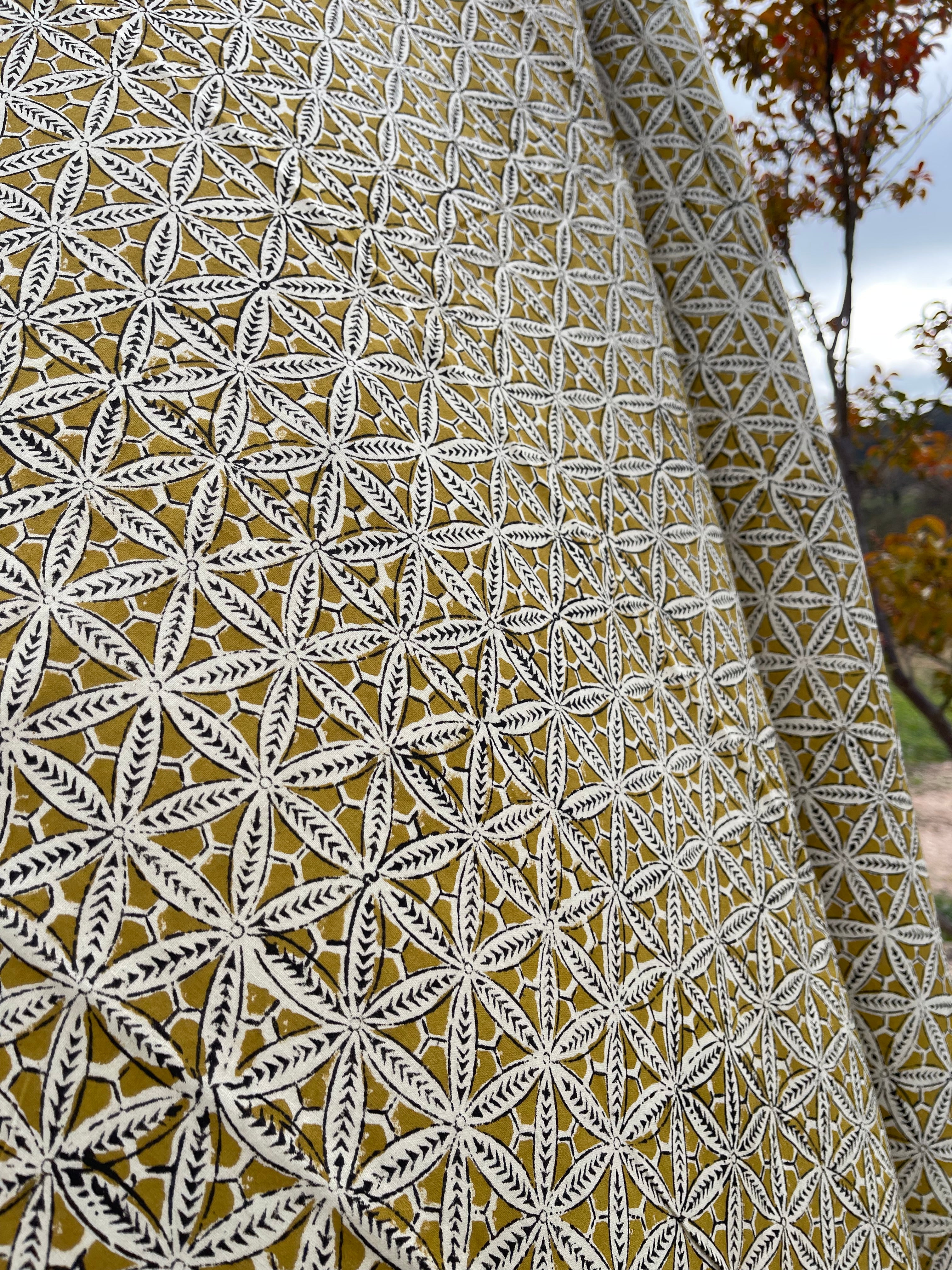 Handblock Printed Tablecloth - Mustard Coral