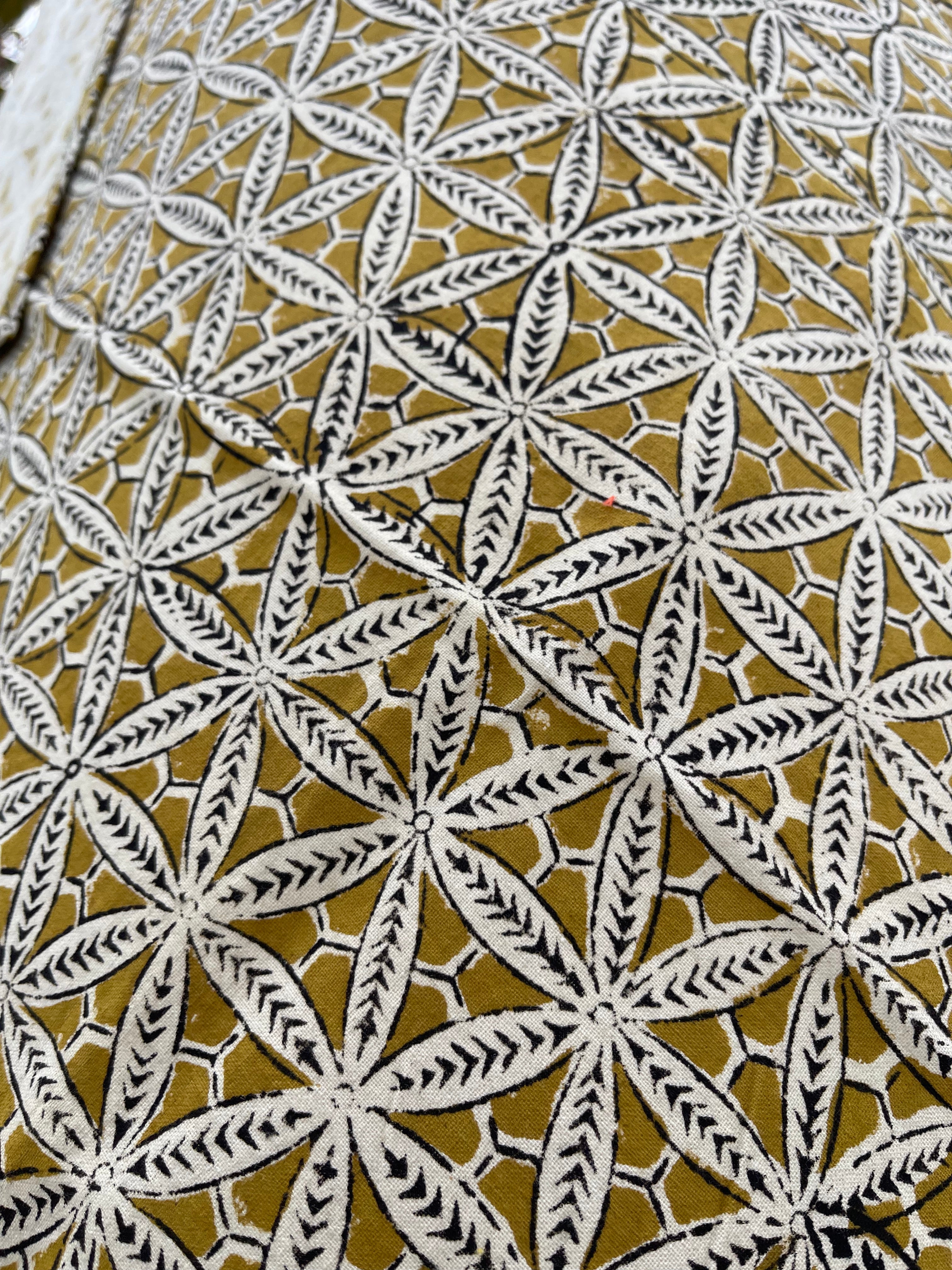Handblock Printed Tablecloth - Mustard Coral