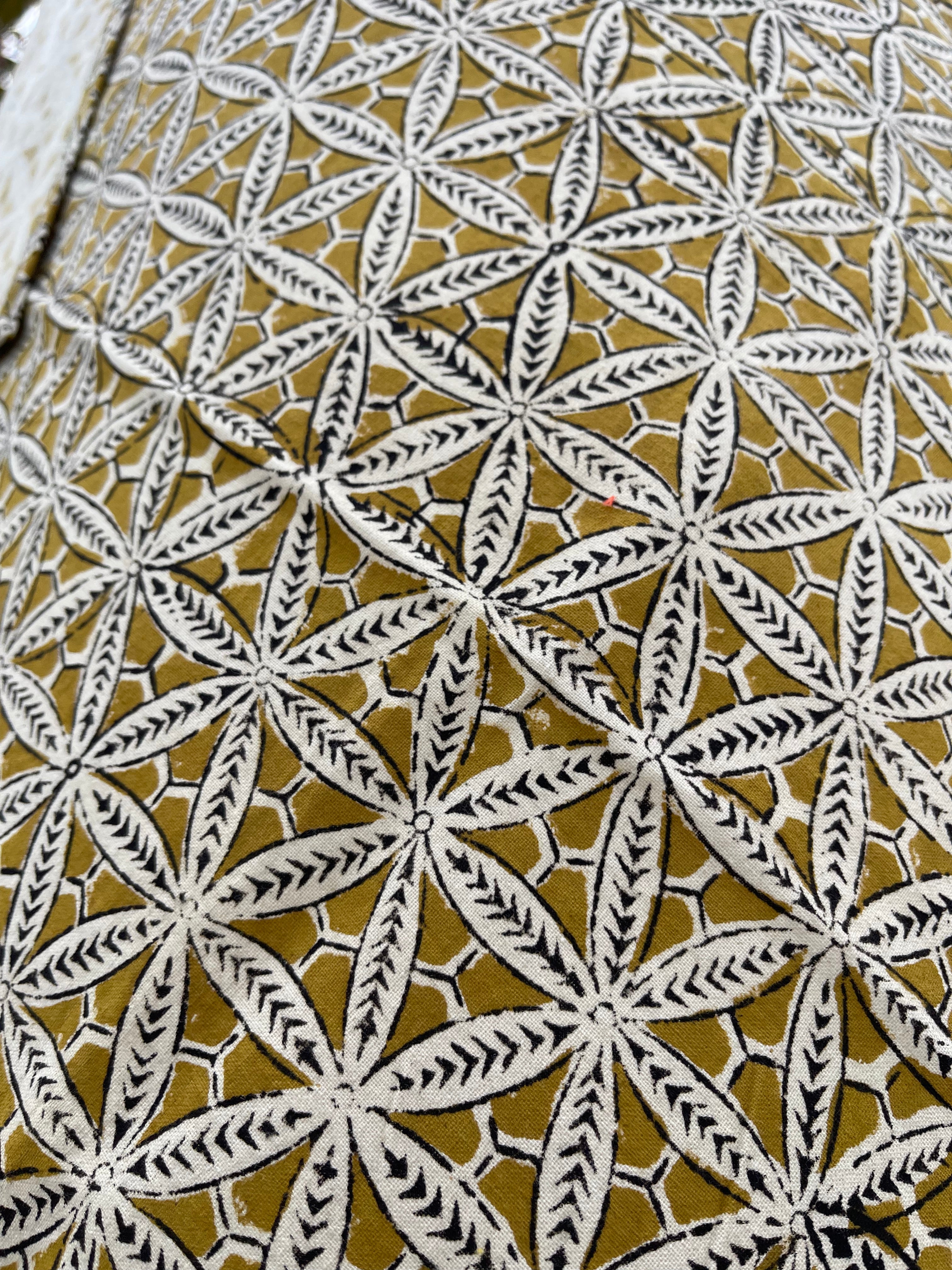 Handblock Printed Tablecloth  - Mustard Coral
