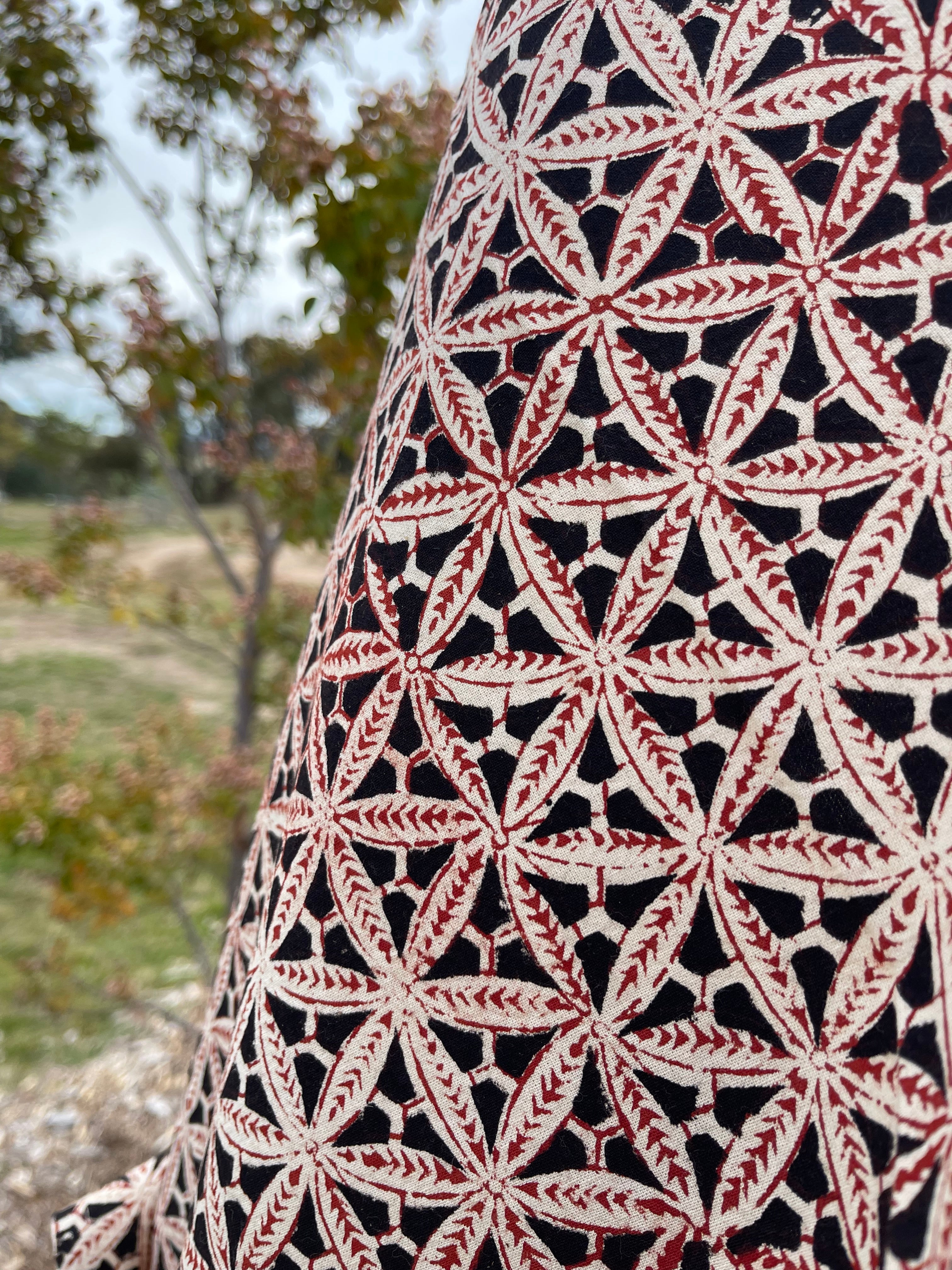 Handblock Printed Tablecloth - Red Coral