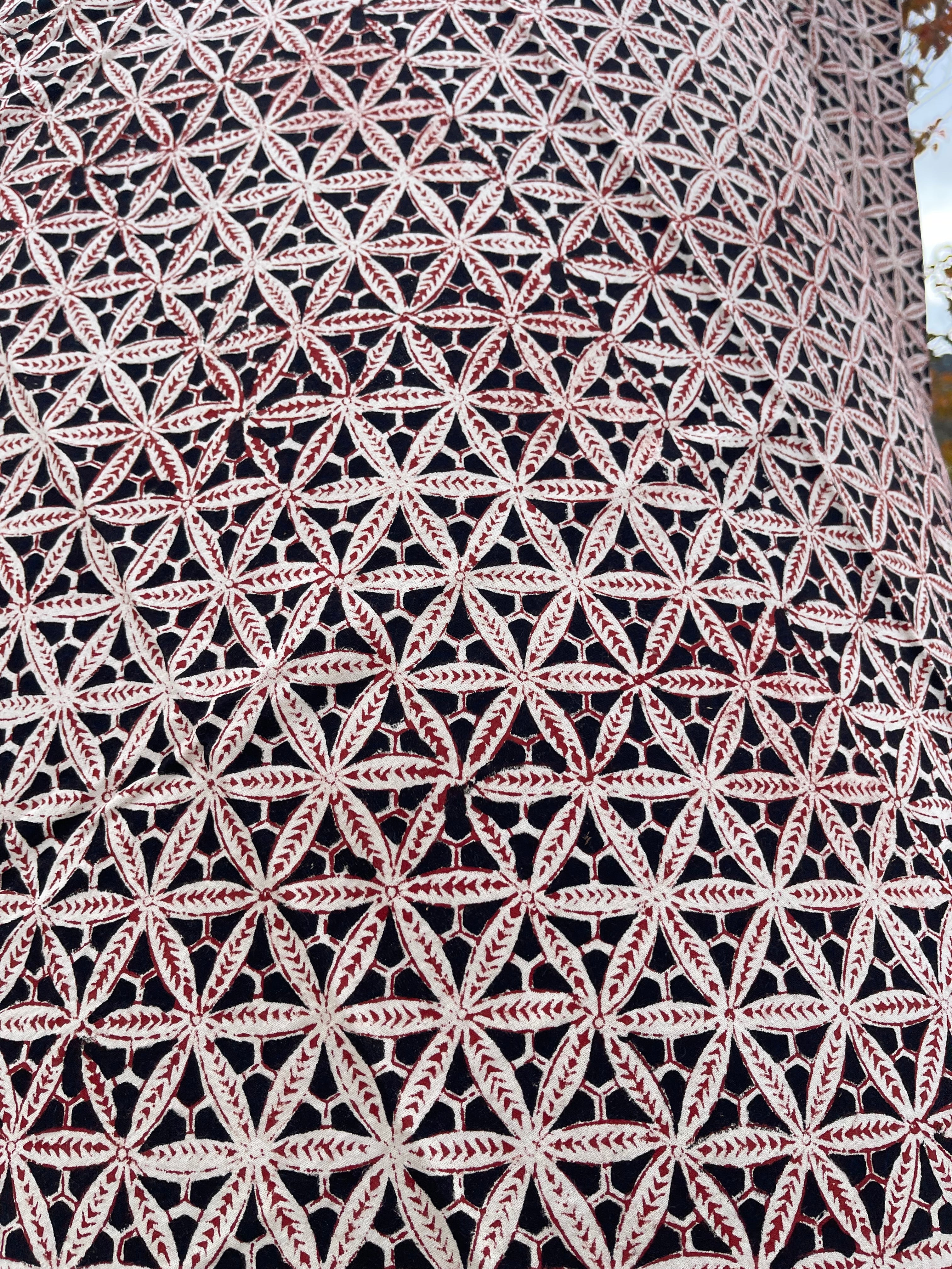 Handblock Printed Tablecloth - Red Coral
