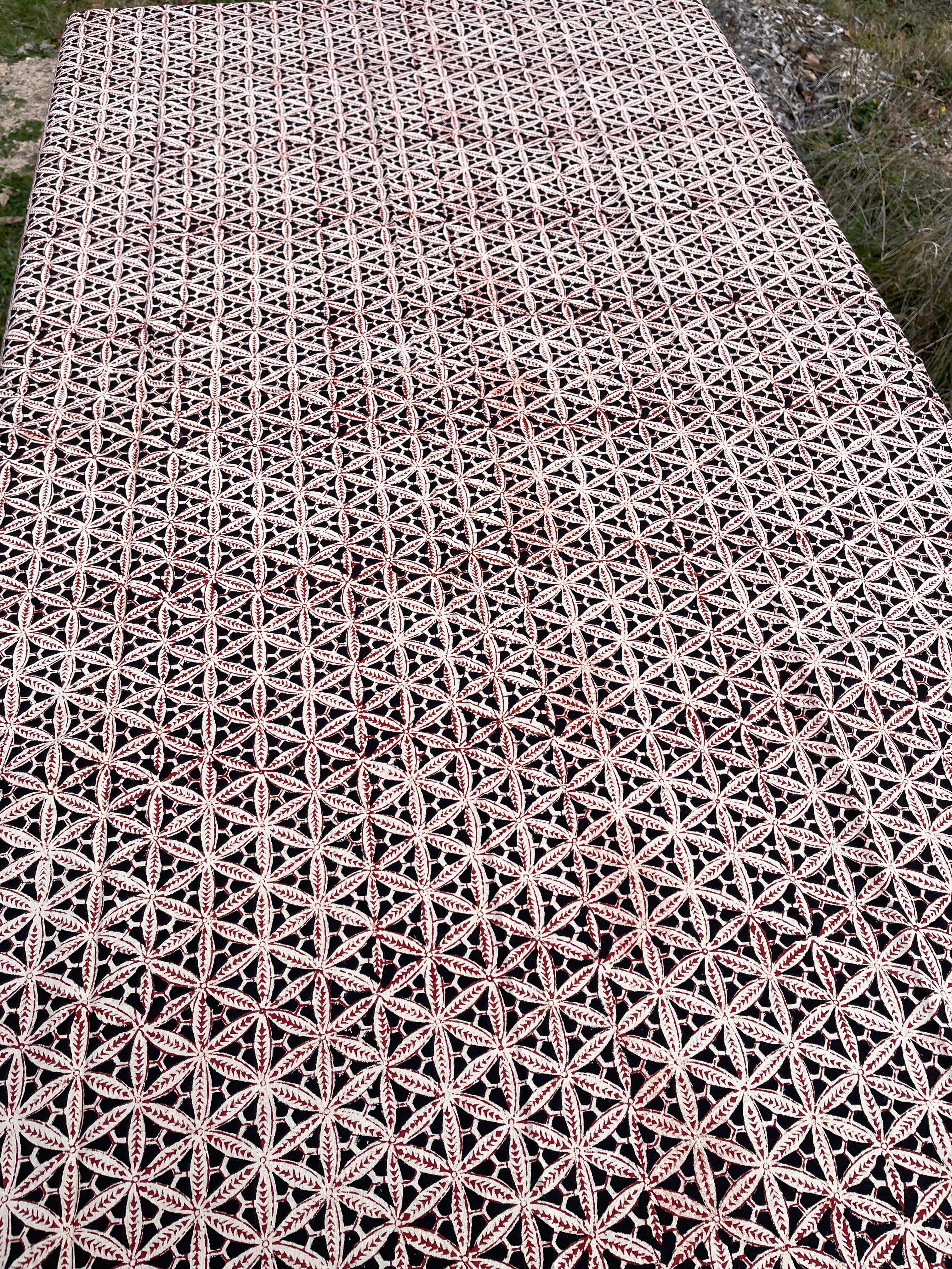 Handblock Printed Tablecloth - Red Coral