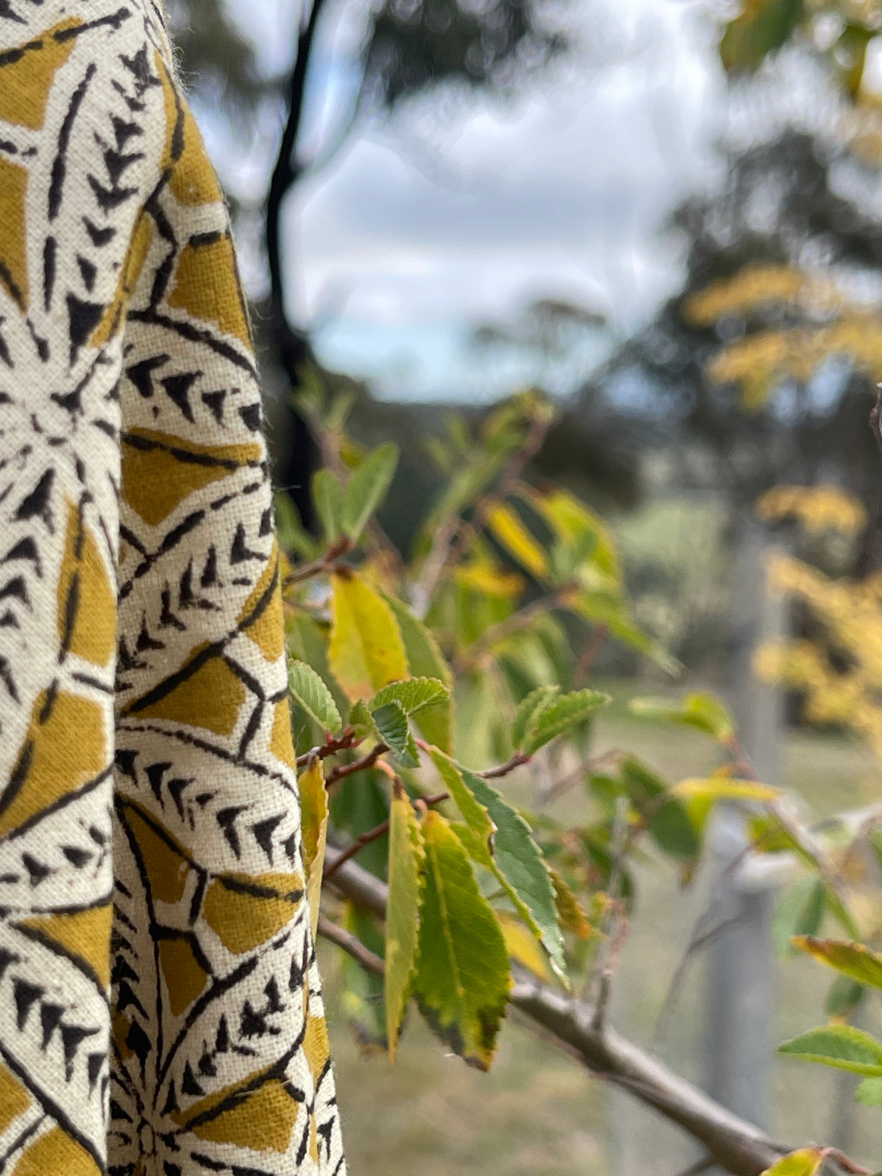 Handblock Printed Tablecloth - Mustard Coral