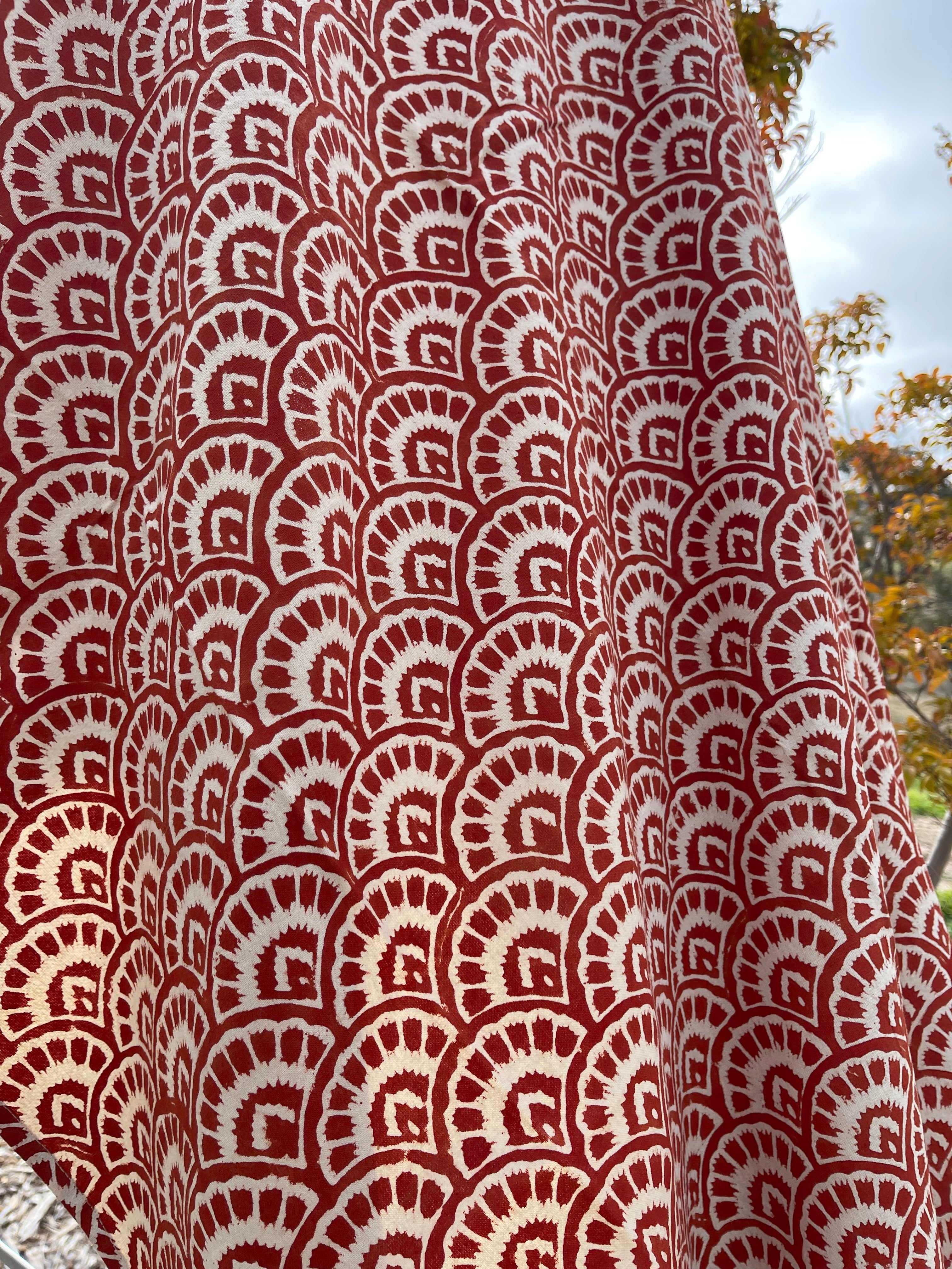 Handblock Printed Tablecloth - Red Fan