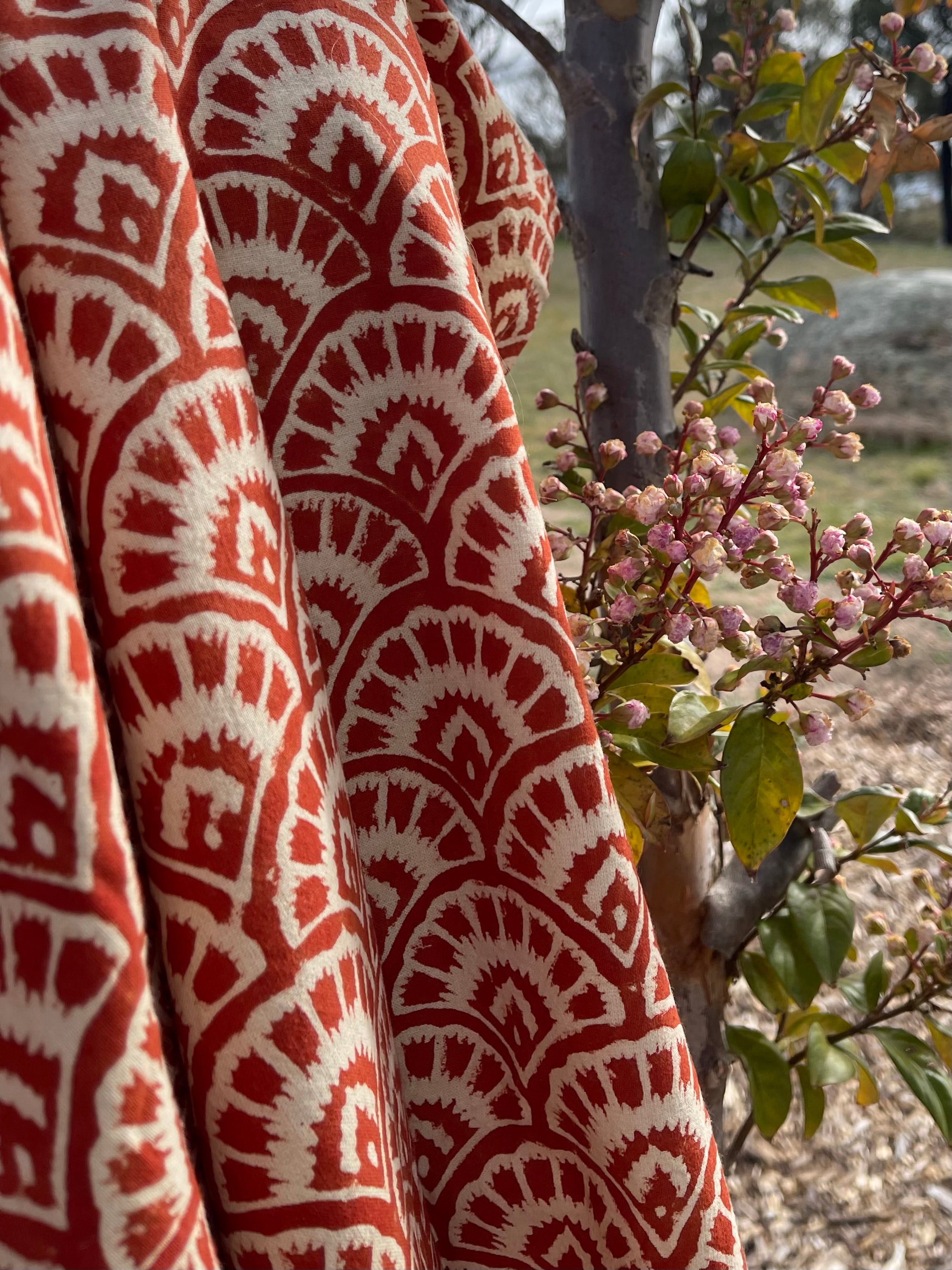 Handblock Printed Tablecloth - Red Fan
