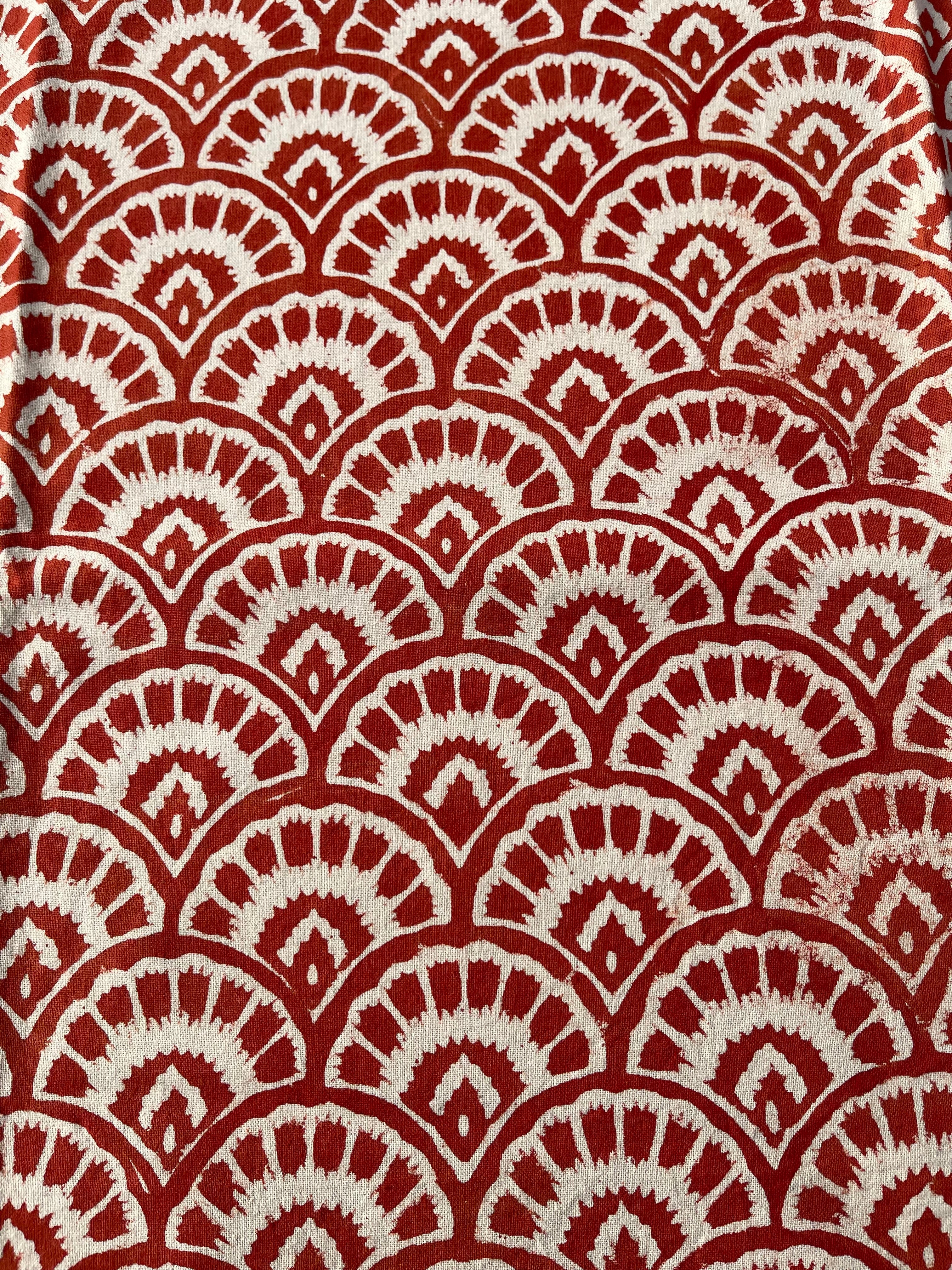 Handblock Printed Tablecloth - Red Fan